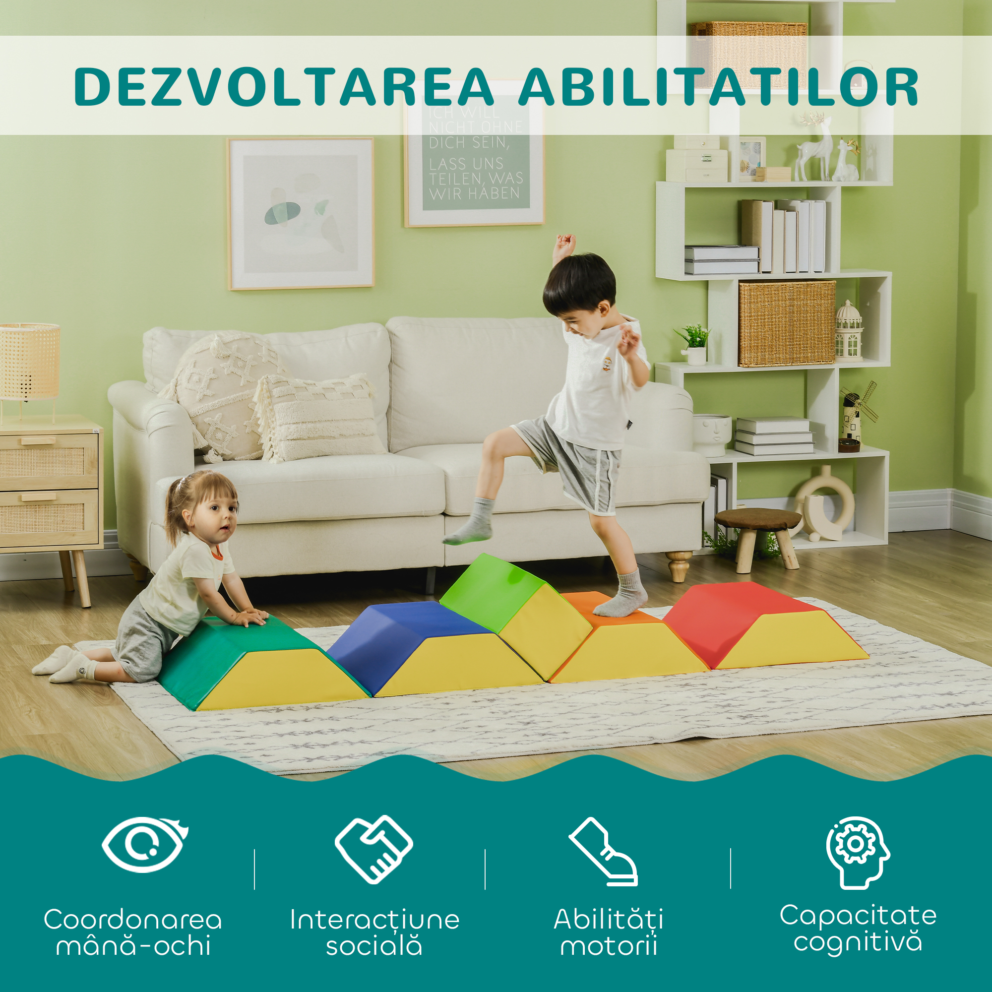  Set de Constructii Moi pentru Copii 1-3 Ani cu 5 Blocuri, 48.3x19.1x48.3 cm, Multicolor [3]