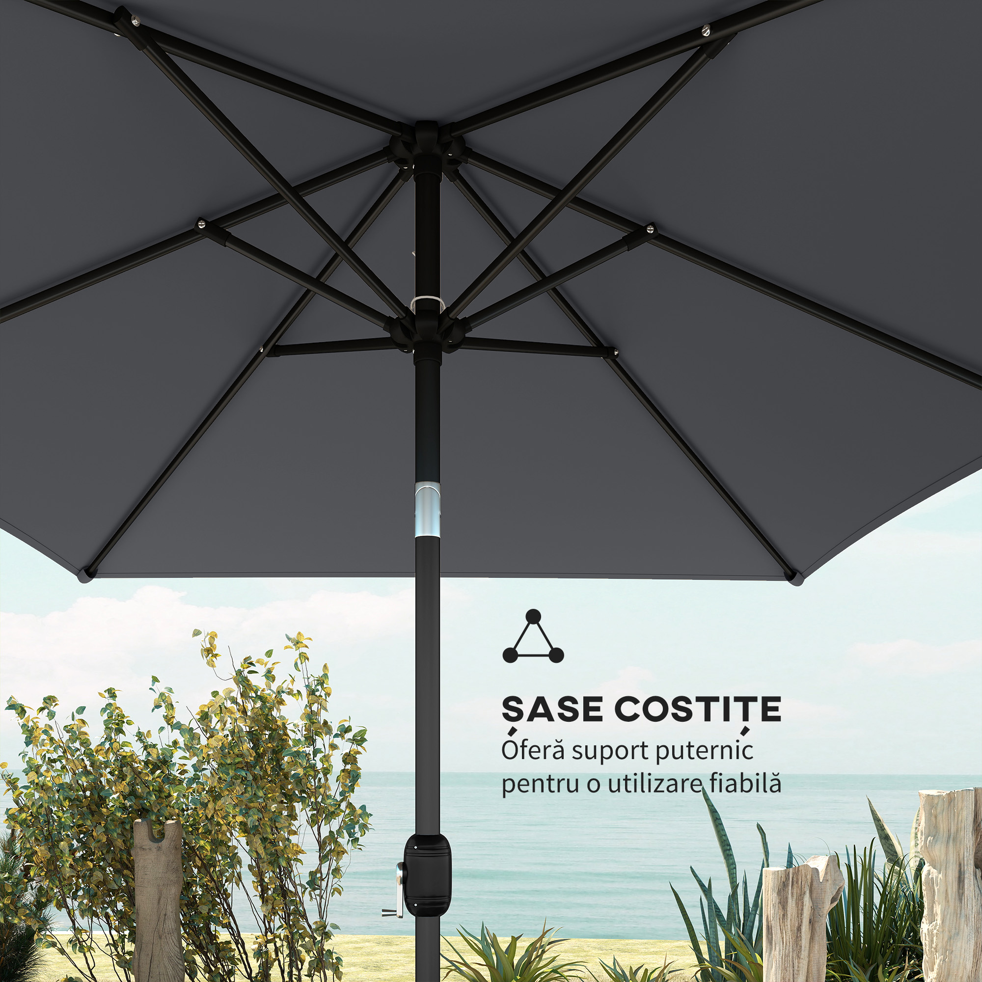  Umbrela dreptunghiulara de gradina 3x2 m cu manivela, din metal si poliester, gri inchis [5]