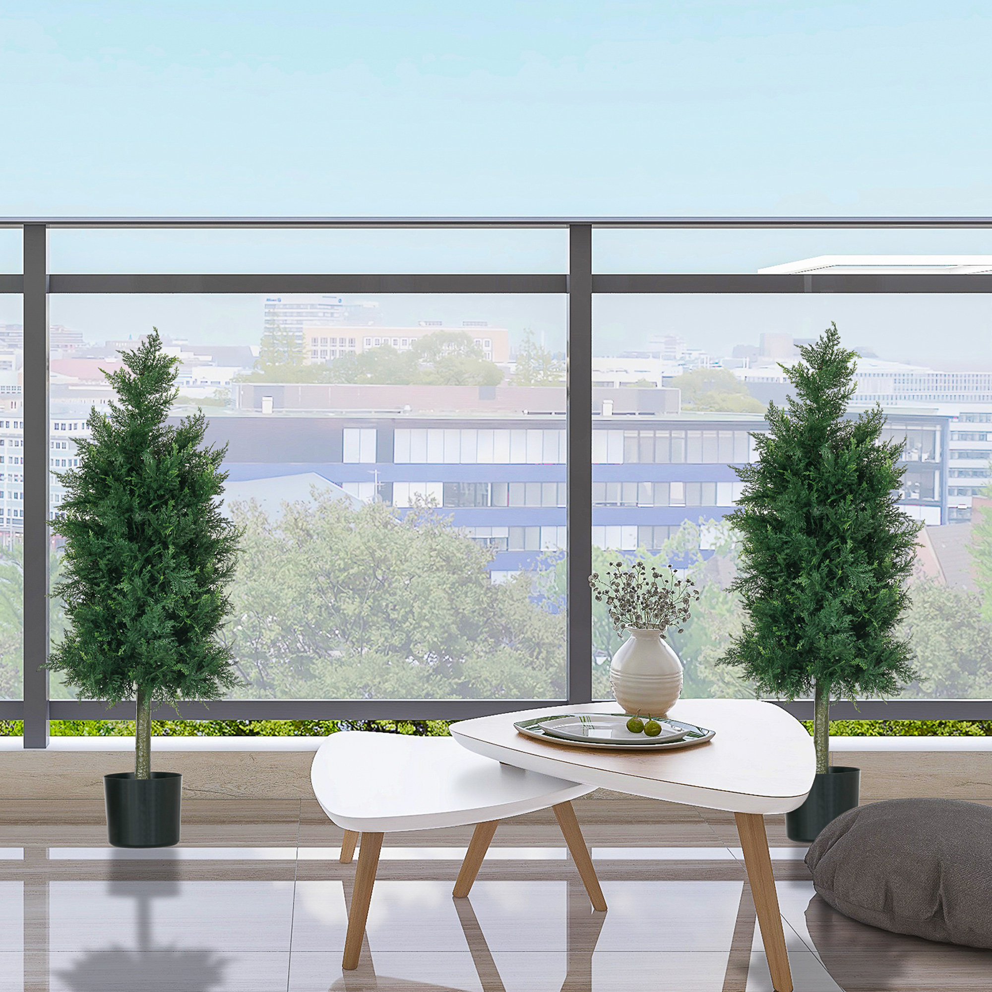  Arbori Topiari de Cedru Artificial, Set de 2 Plante Artificiale in Ghivece, Plante Decorative, 38x12.5x90 cm, Verde [8]