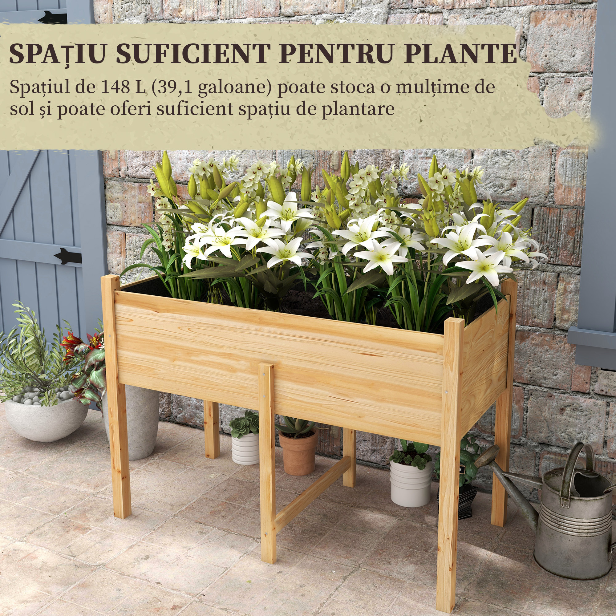  Gradina inaltata cu 2 orificii de drenaj si sac din material netesut, din lemn de brad, 115x55x80 cm [4]