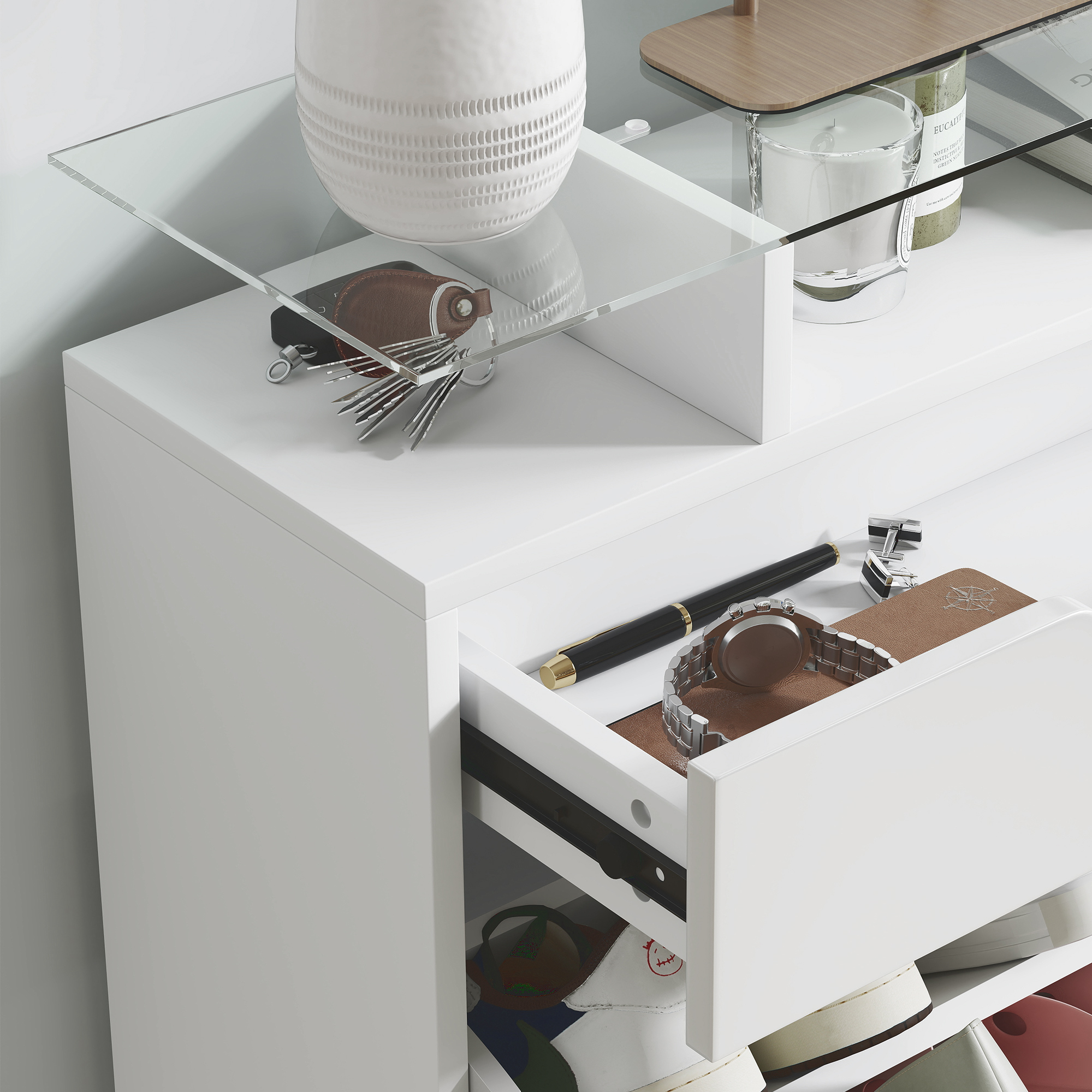  Suport Pantofi Modern - 16 Perechi, 2 Sertare & Raft Sticla [7]