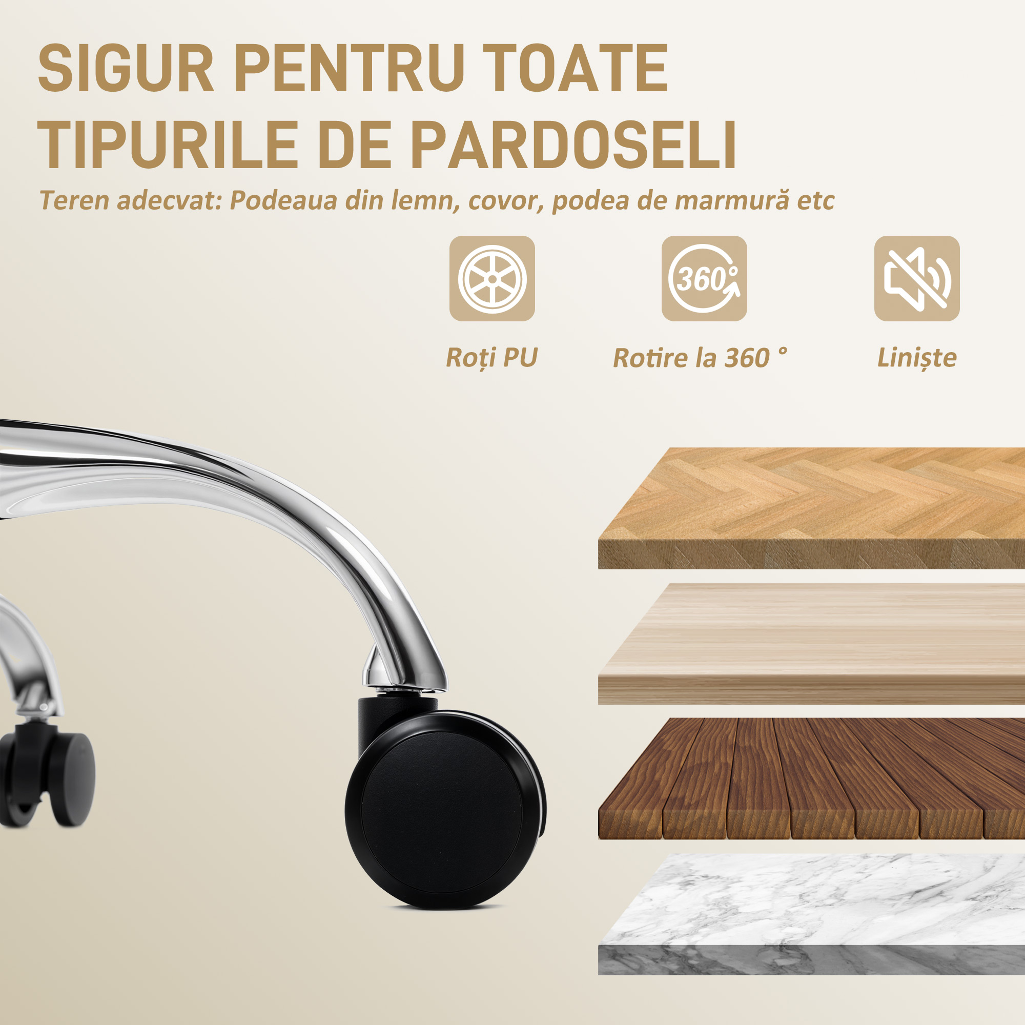 , Scaun de Birou, Cu Suport pentru Picioare si Tetiera, din Piele PU, Spuma si Metal, 76x73x117-125 cm, Crem [7]