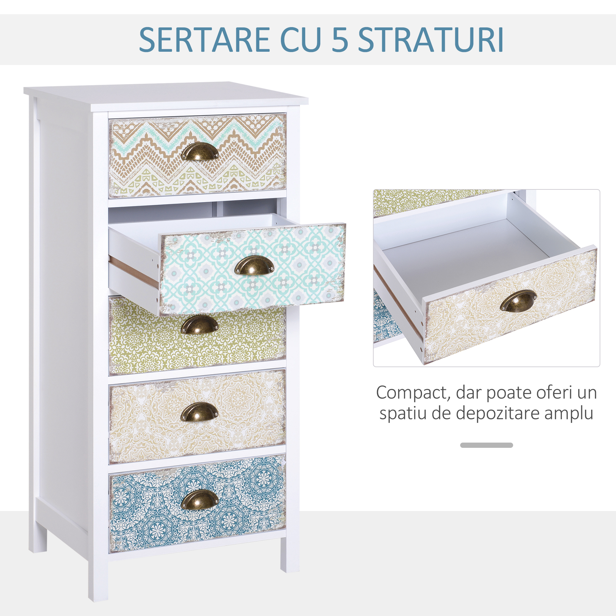  Comoda Dulapior Vintage cu 5 Sertare Fantezie, 46x34x97.5cm [3]