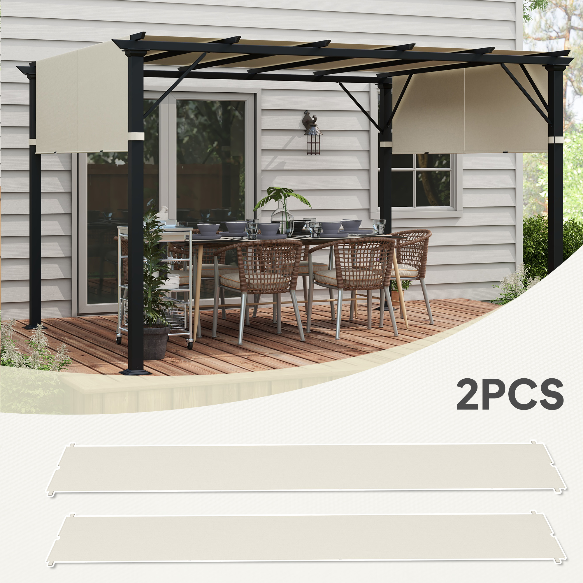  Husa pentru Foisor Pergola 3x3 m din Poliester cu Buzunare si Curele, 488x122 cm, Crem Alb [3]