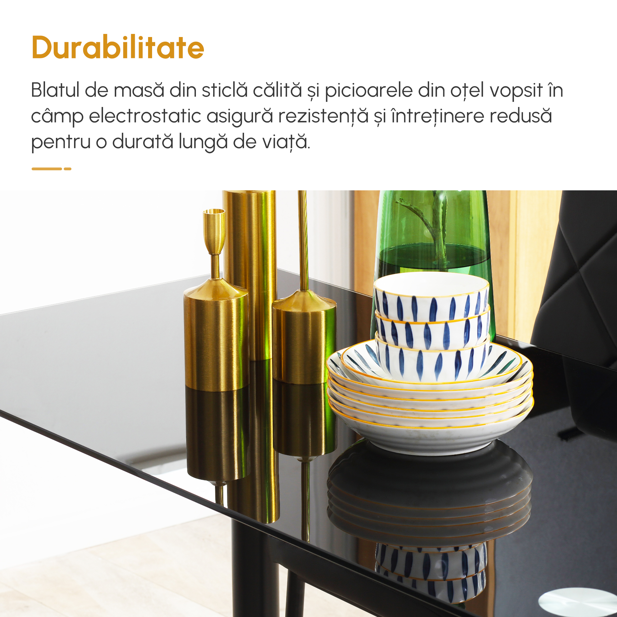  Set Masa de Sufragerie cu 4 Scaune, cu Sticla Securizata [7]