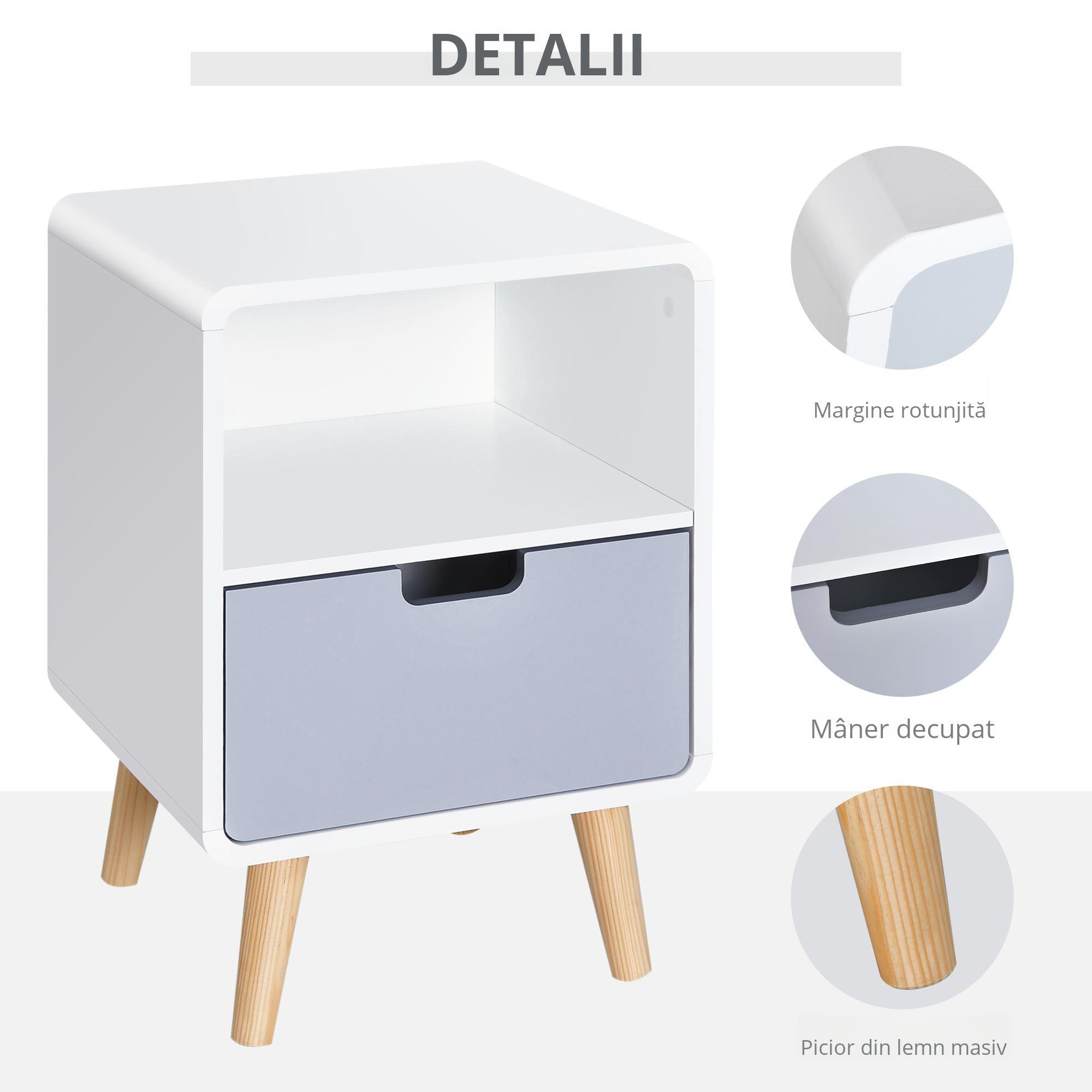  Noptiera stil Nordic 40×38×58 cm, Dulap cu Sertar si Raft din MDF si Lemn de Brad [4]