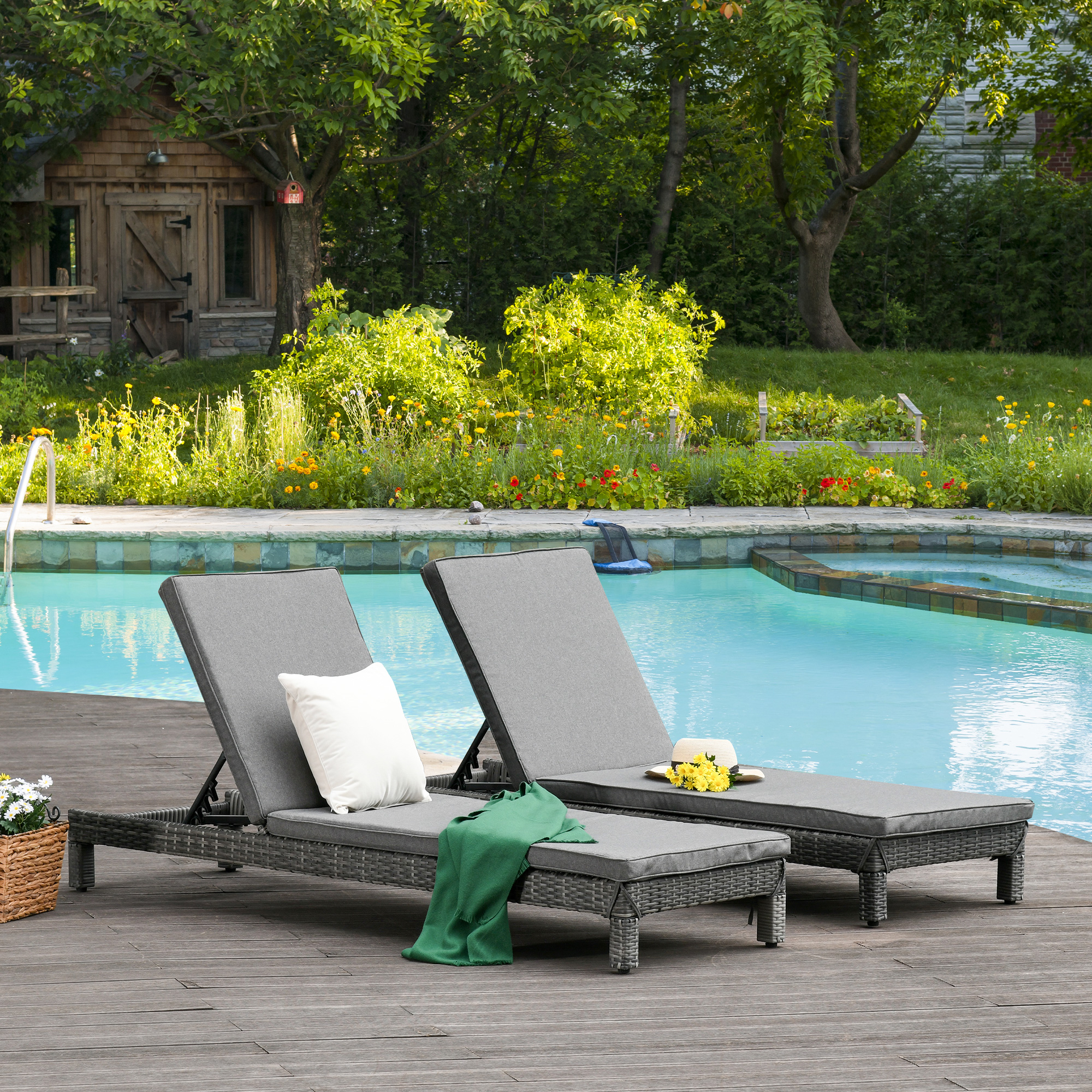  Set 2 Sezlonguri de Gradina in PE Rattan cu Perna Captusita Gri [4]