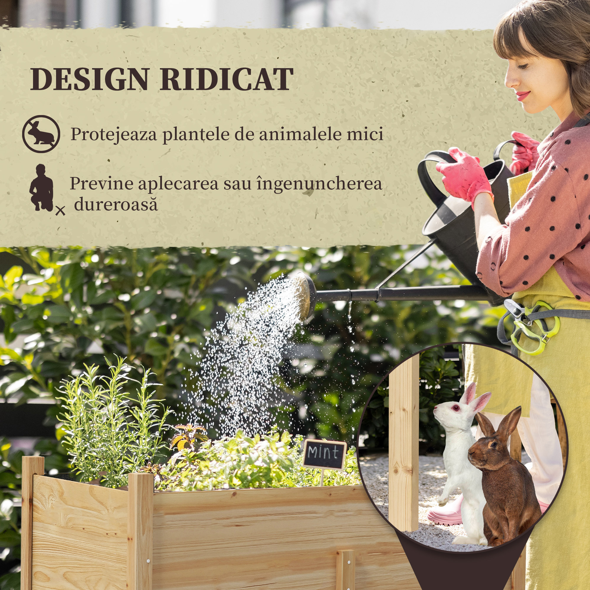  Gradina inaltata cu 2 orificii de drenaj si sac din material netesut, din lemn de brad, 115x55x80 cm [3]