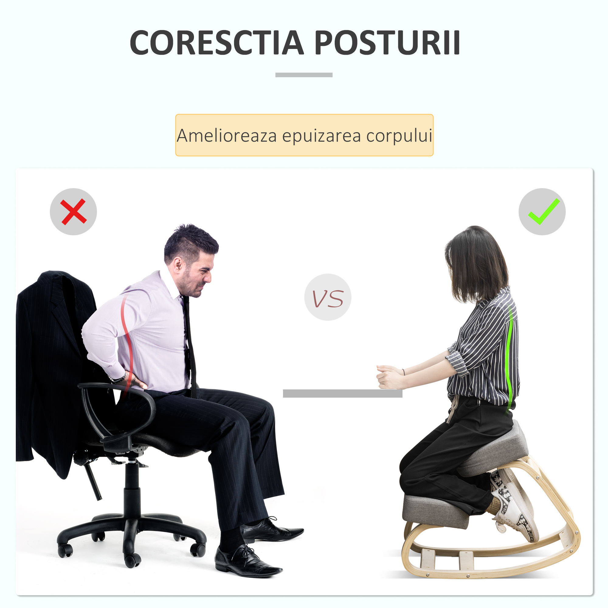  Scaun ergonomic din lemn cu perna captusita din spuma de cauciuc, 51x69x58, Gri [3]