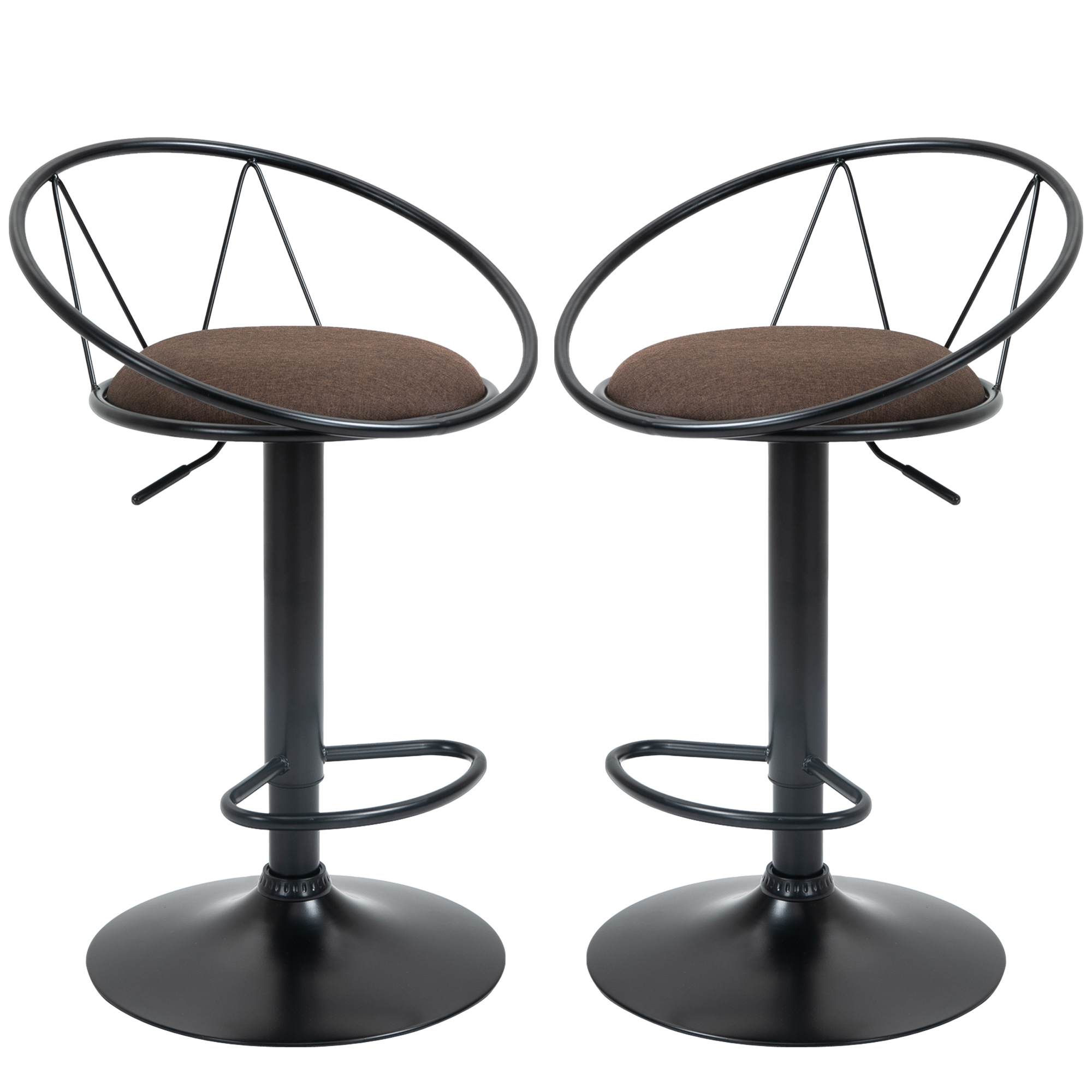 Bucatarie -  Set 2 Scaune de Bar - Pivotante, Maro, Reglabile 78-100 cm