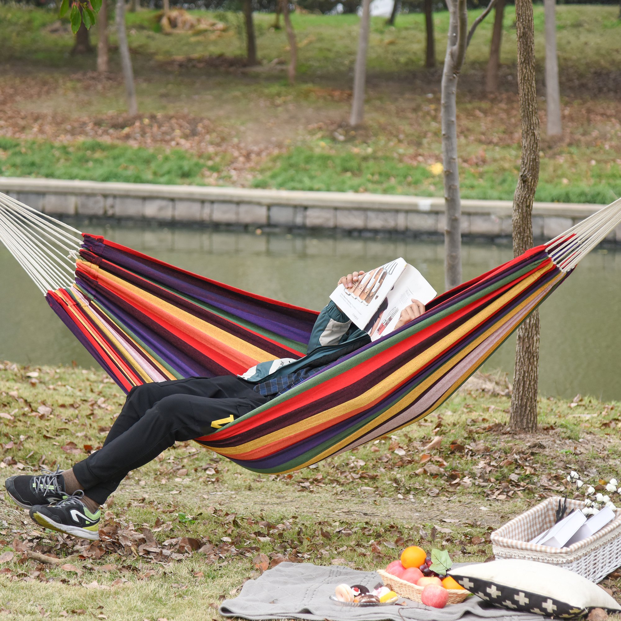  hamac din bumbac si poliester 2x1.5m, multicolor [1]