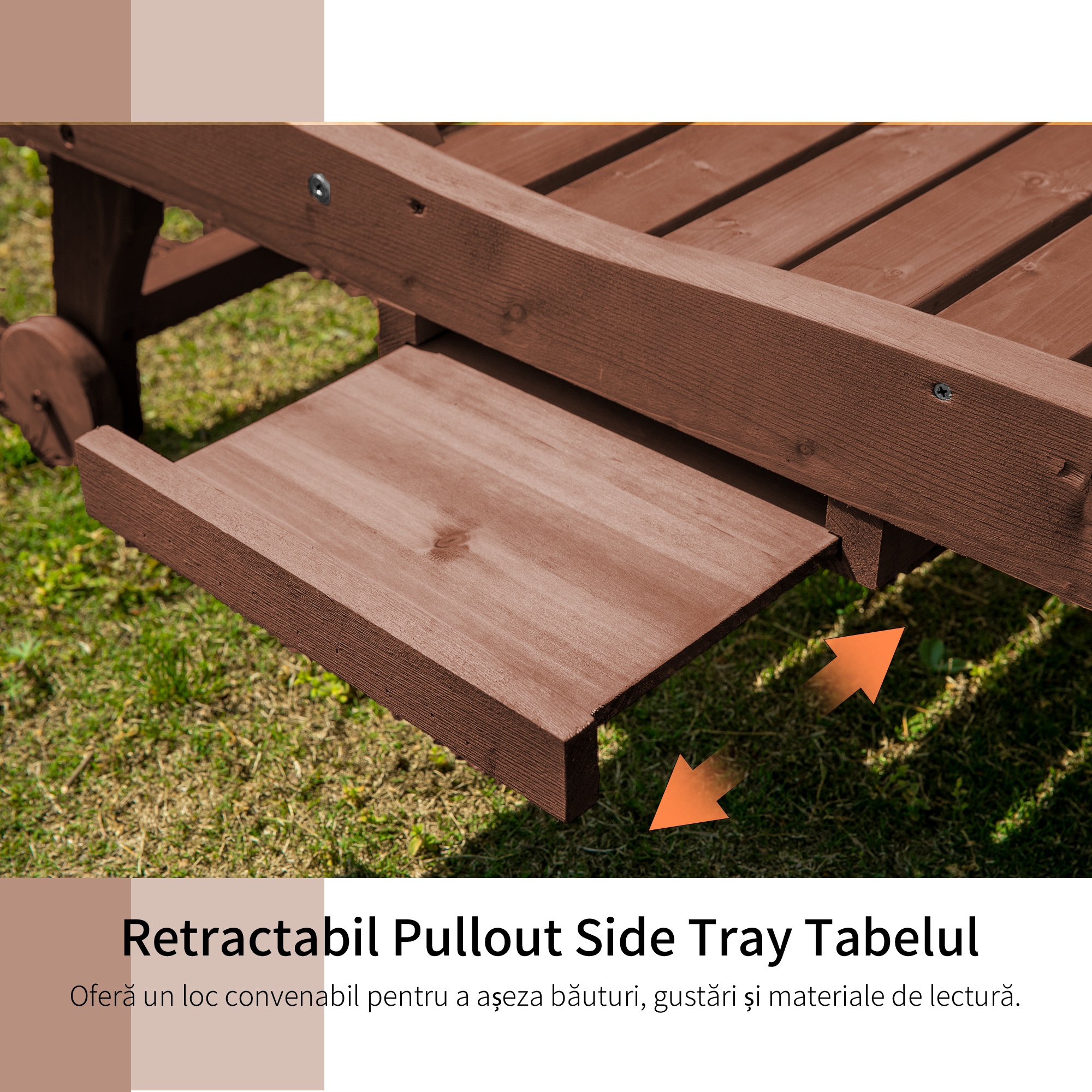  Pat Sezlong de Gradina cu roti si tava detasabila din lemn [3]