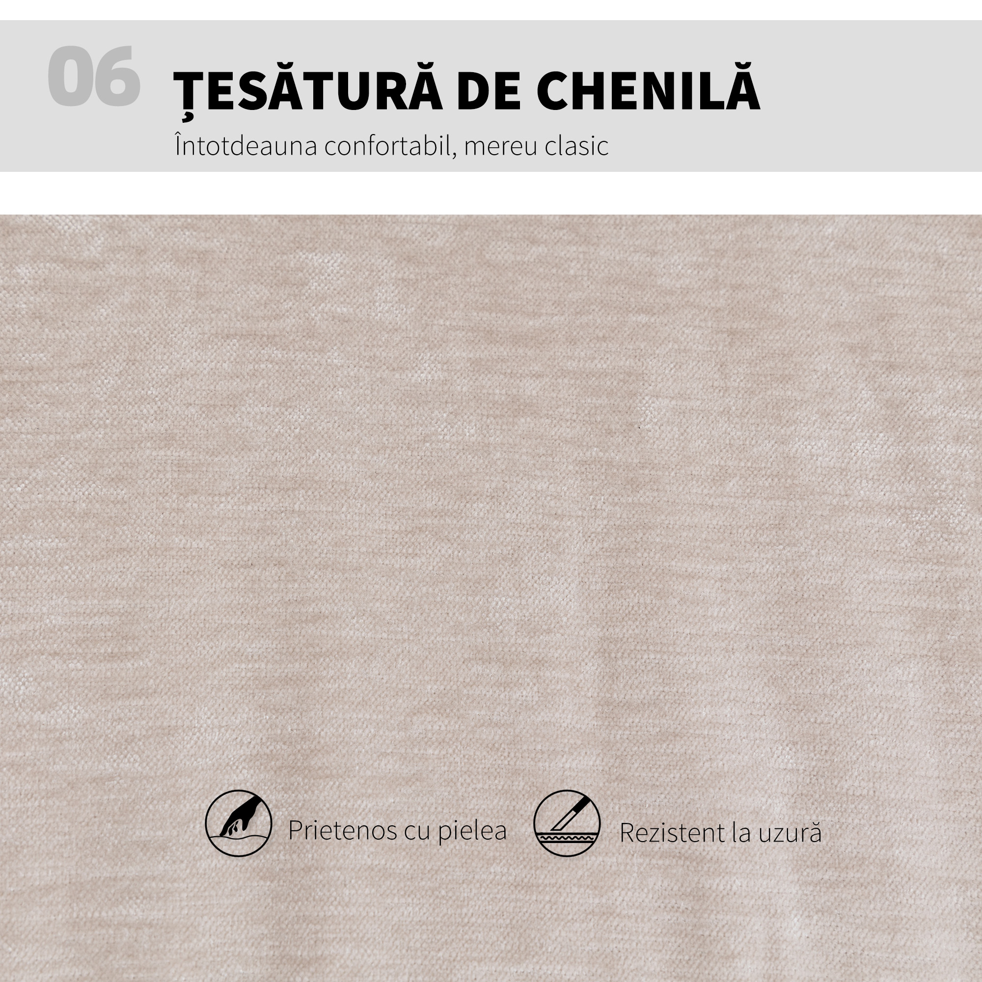  Scaun de Birou Reglabil, inclinabil si Rotativ, din tesatura Chenille si Otel, 62x67x83-93 cm, Bej [8]