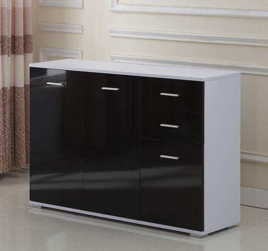  Dulapior-consola cu Usi si Sertare Negru Lucios 106 x 76 x 35 cm [1]