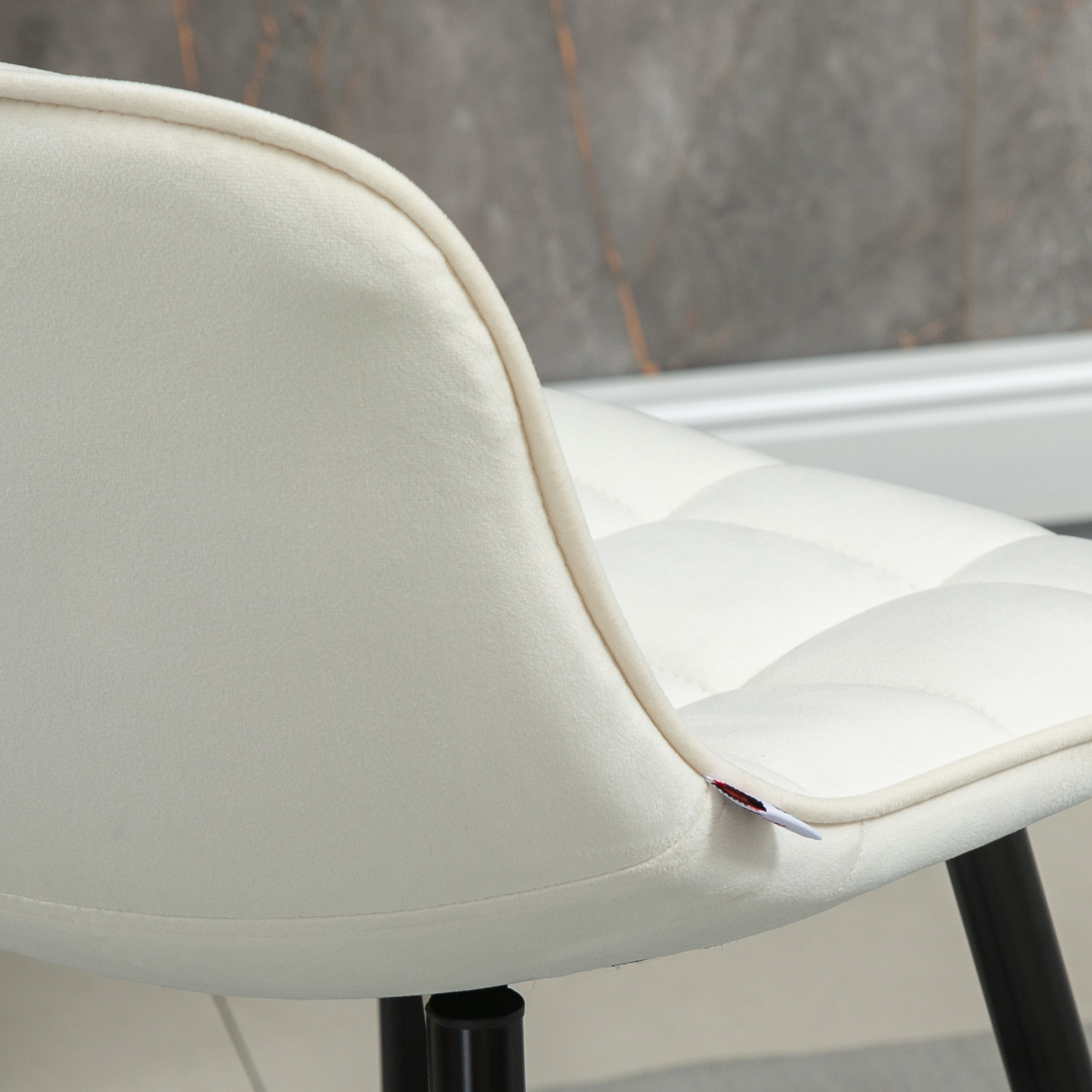  Set de 2 scaune de bar cu spatar si suport pentru picioare, scaune inalte tapitate in stil nordic din metal si catifea, alb-crem, 45x47x84 cm [8]