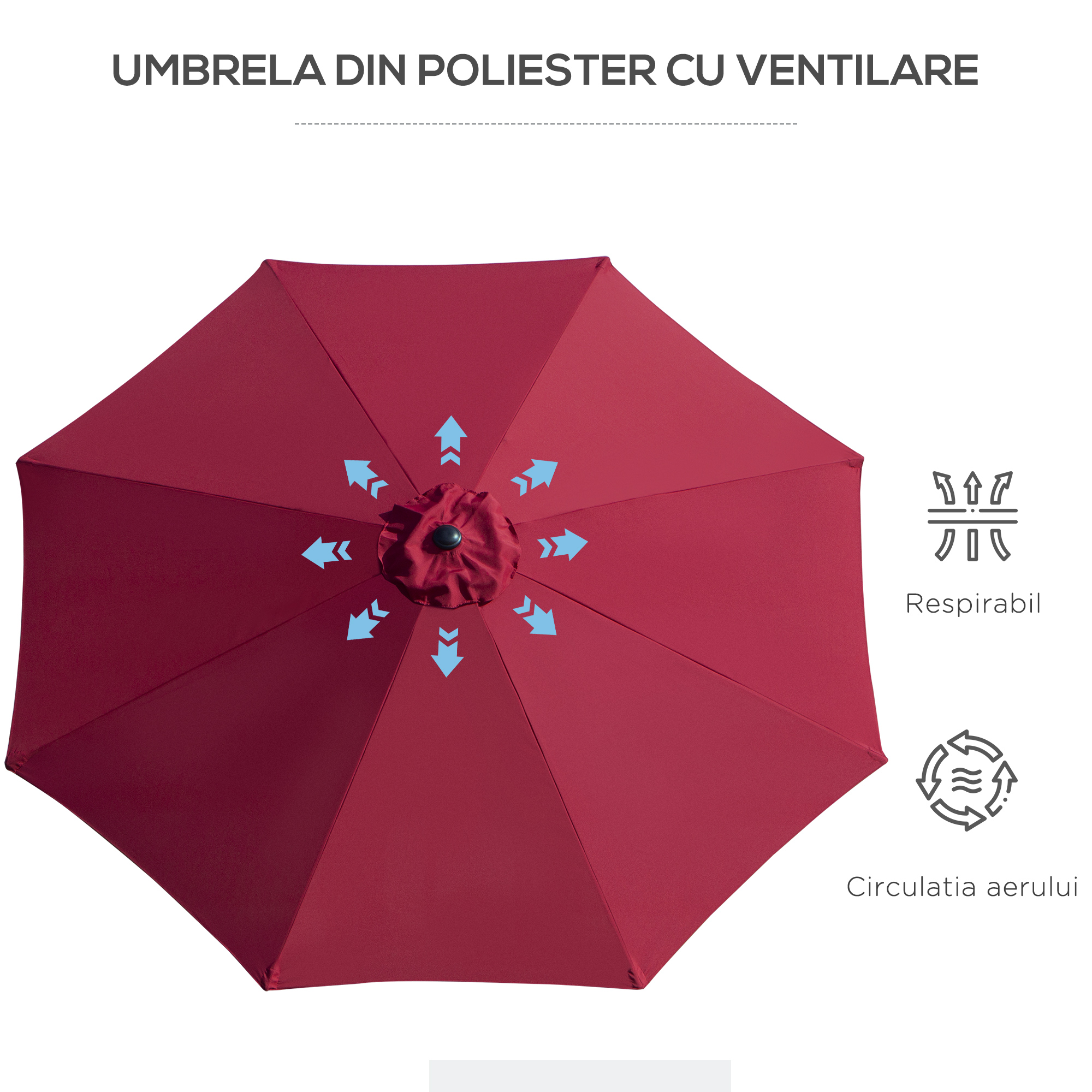  Umbrela de Gradina Inclinabila 3x2.45m in Poliester Impermeabil, Rosu Bordeaux [7]