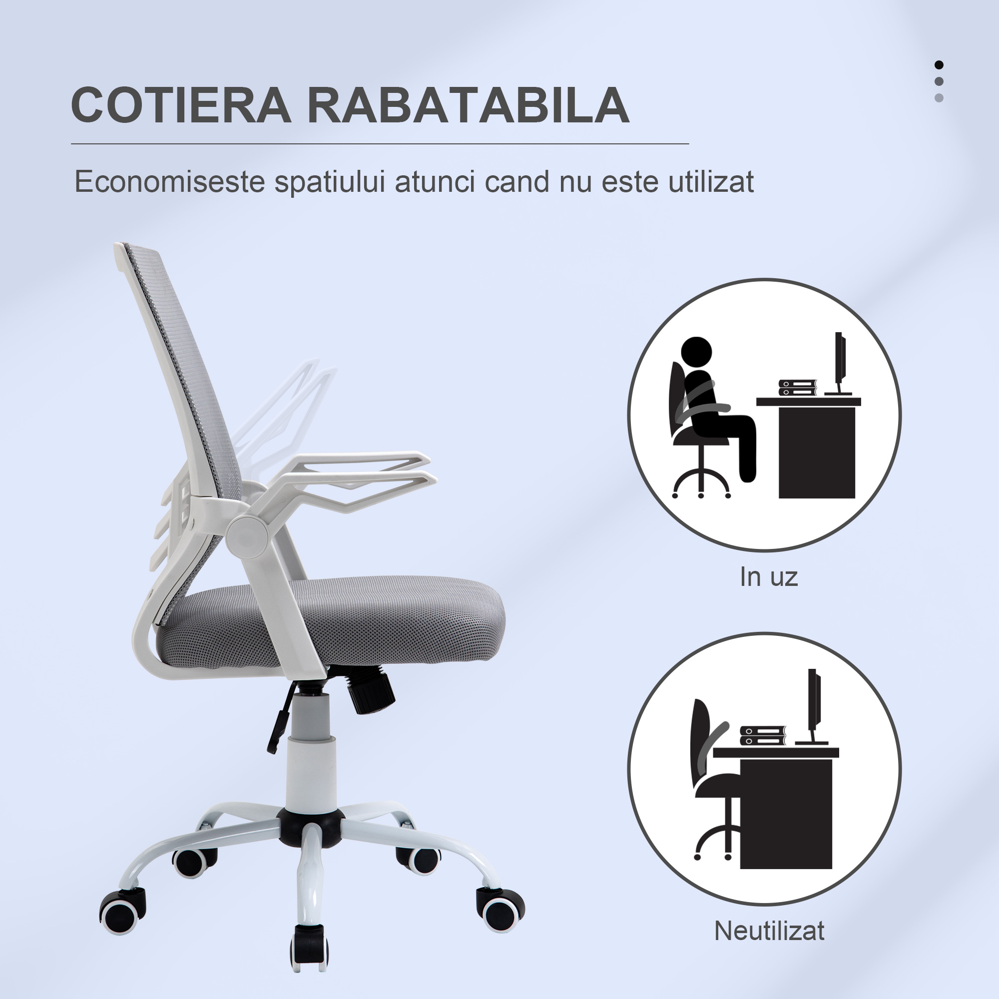  Sedia da Ufficio Ergonomica con Braccioli e Supporto Lombare, in Tessuto Effetto Lino, 62.5x55x94-104 cm, Grigia [6]