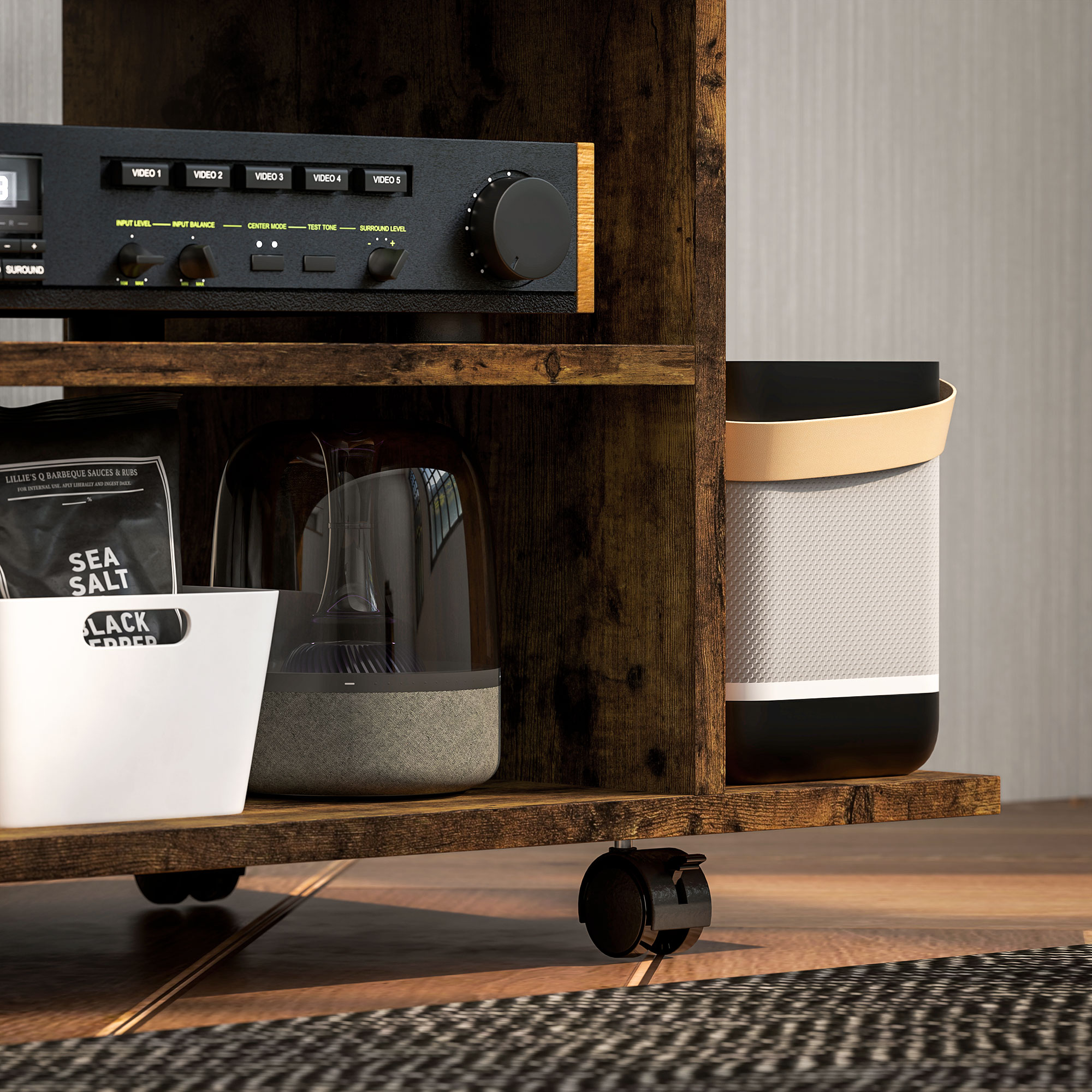  Modern TV Cabinet Stand Storage Shelves Table Mobile Bedroom Furniture Bookshelf Bookcase Rustic Brown [8]