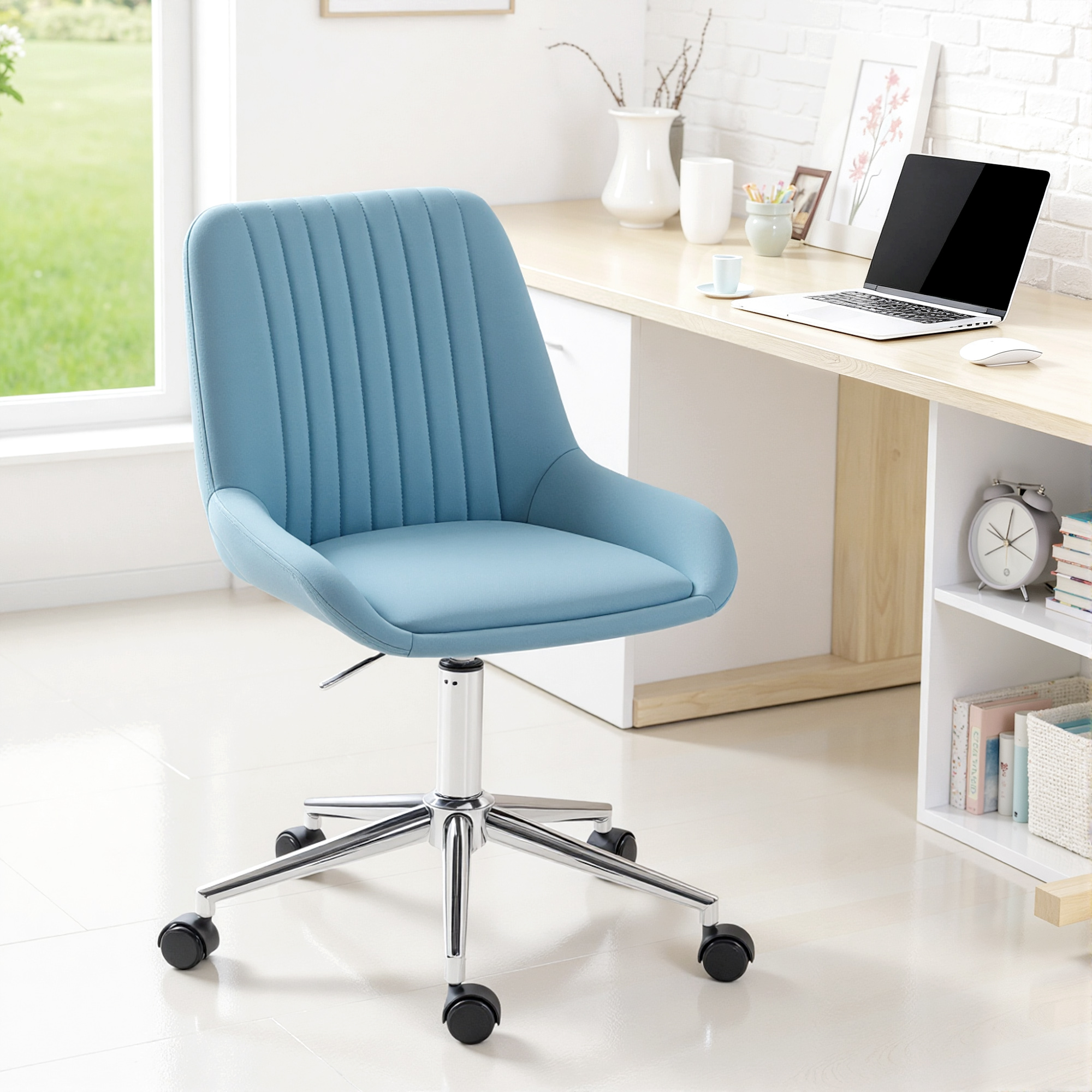  Scaun pentru Birou cu inaltime Reglabila din Silicon PU, Albastru [7]