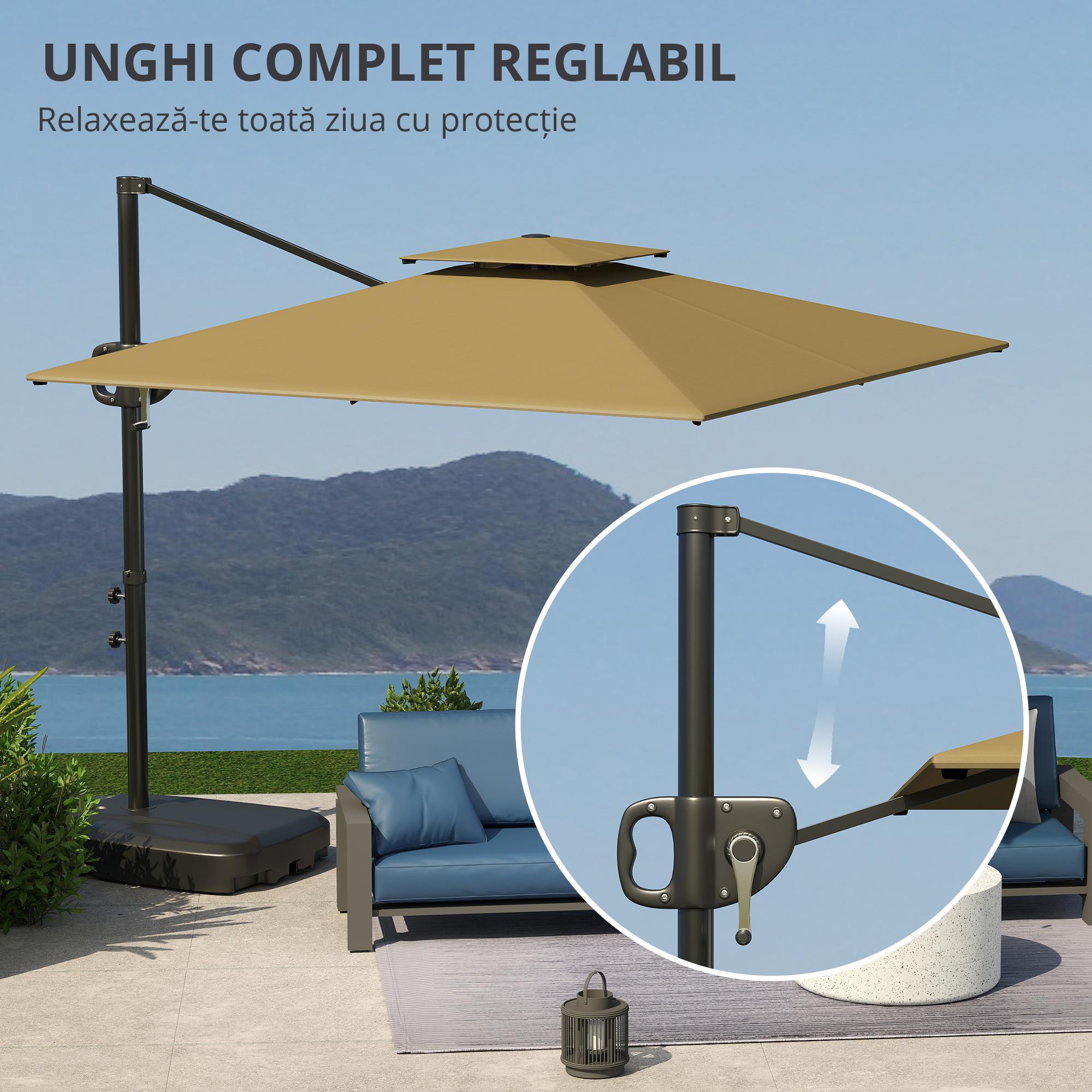  Umbrela de Gradina Decentrata 2.5x2.5 m cu Baza Umpluta, Manivela si Cap Reglabil, Bej [6]