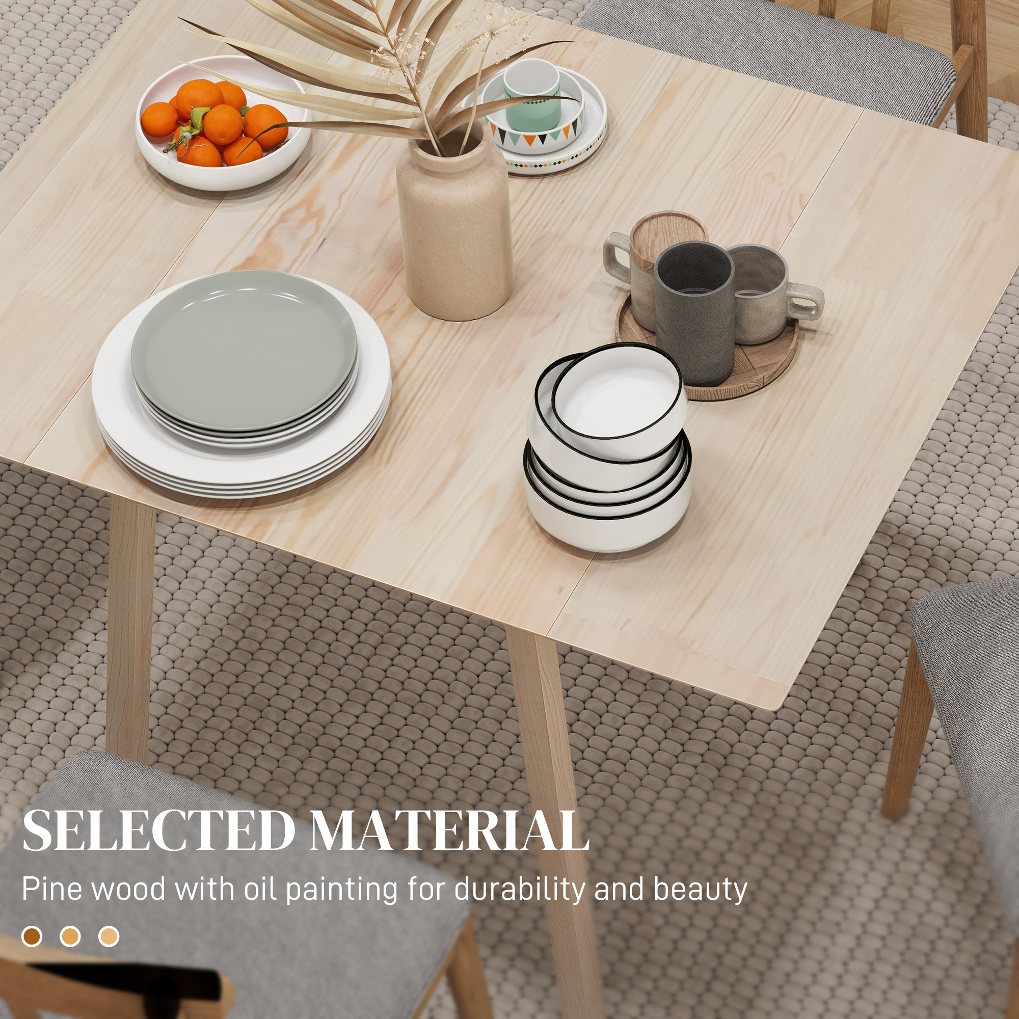  Masa Plianta cu Economie de Spatiu cu 2 Clapete, Masa pentru 2-4 Persoane din Lemn de Pin, 110x86x75 cm, Lemn Natural [4]