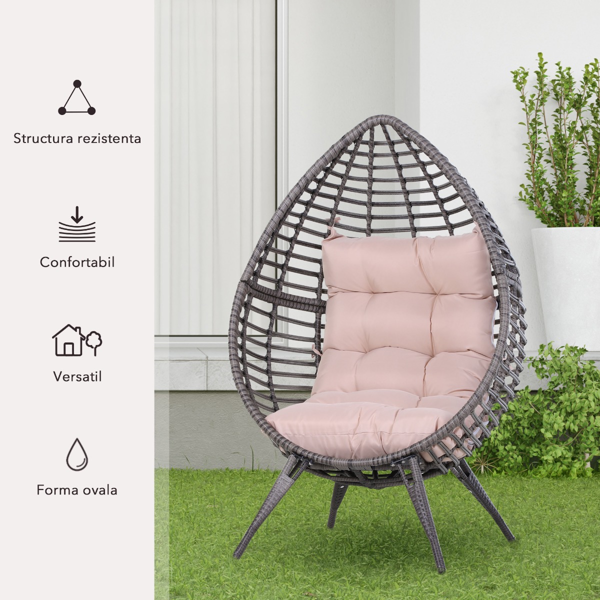  fotoliu din ratan cu perna, 101 x 89 x 156 cm, gri [6]