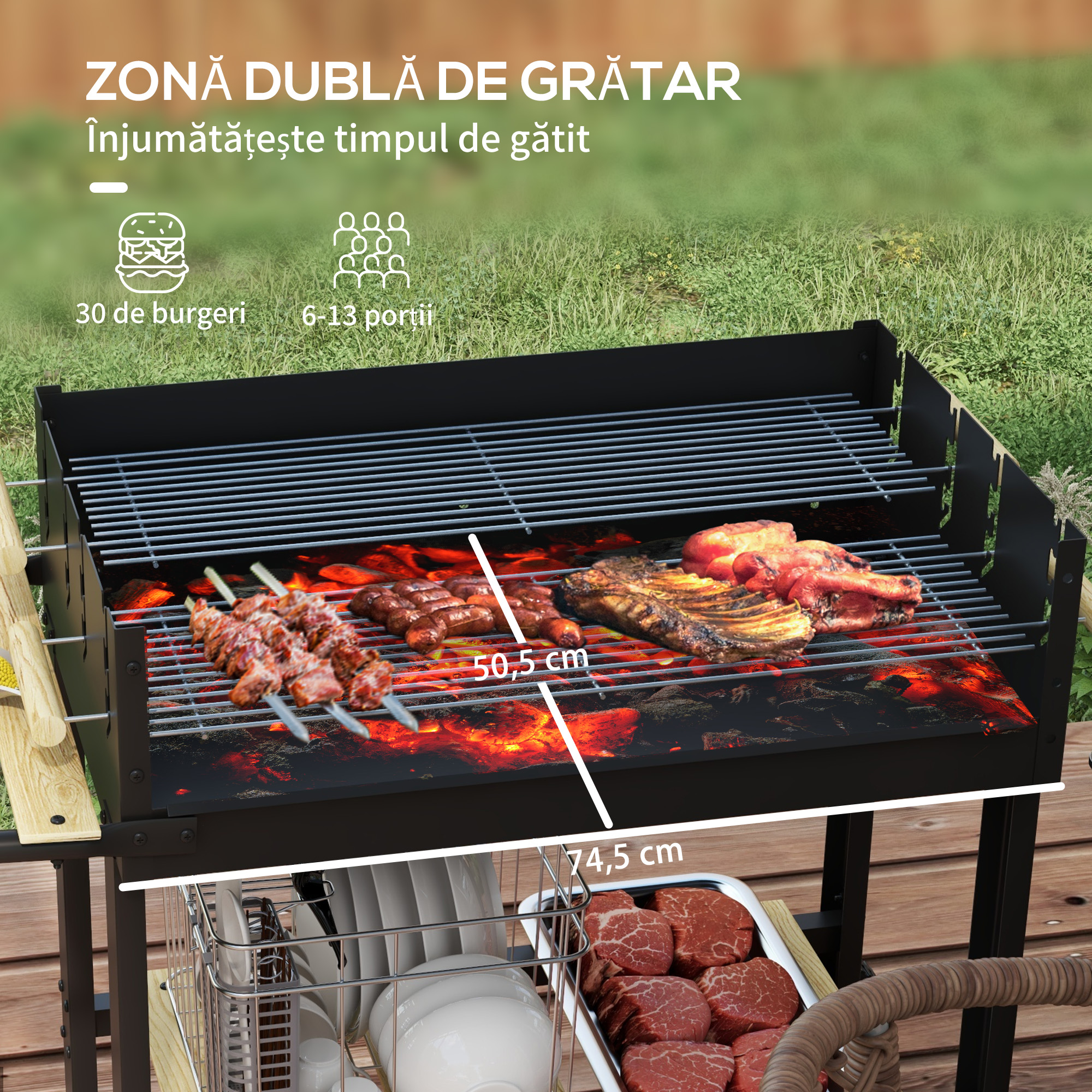  Gratar Barbecue Carucior cu Carbune cu Grilaj Dublu [3]