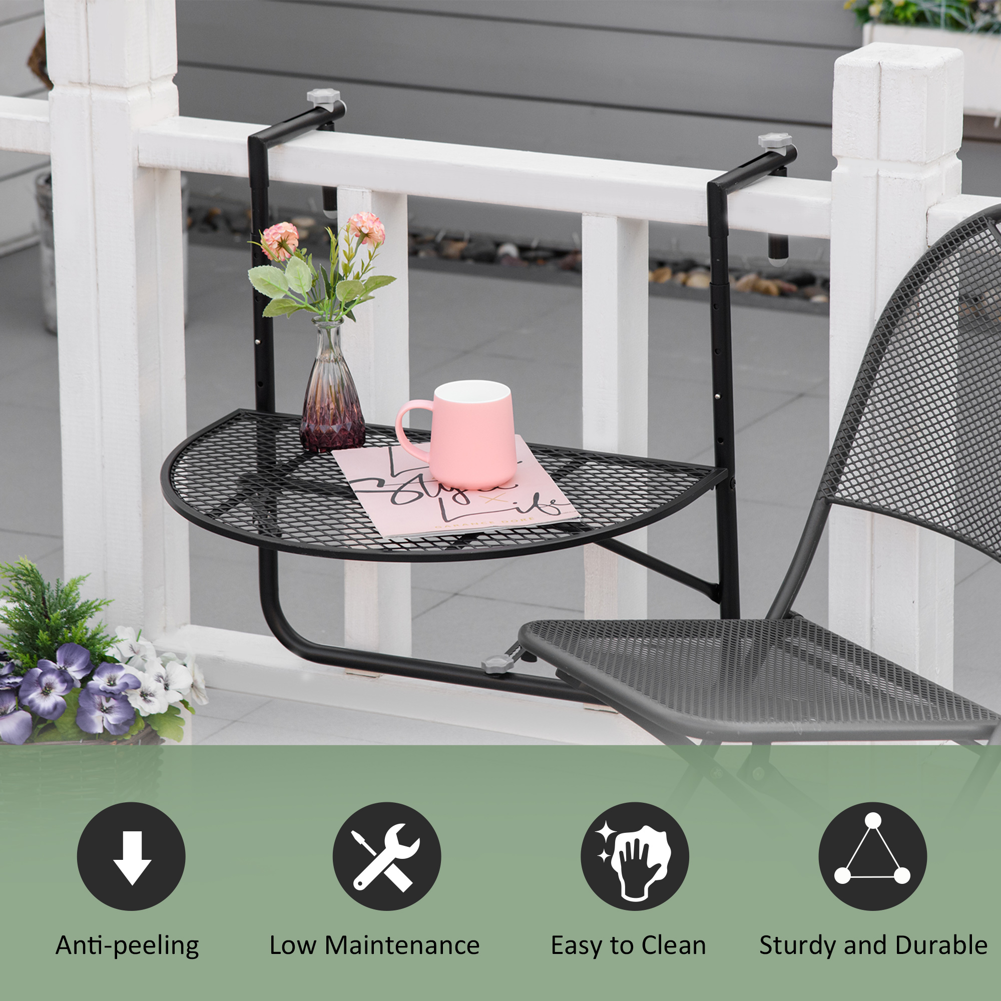  masa de agatat pentru balcon, masuta metalica de instalare pe perete, Neagra [6]