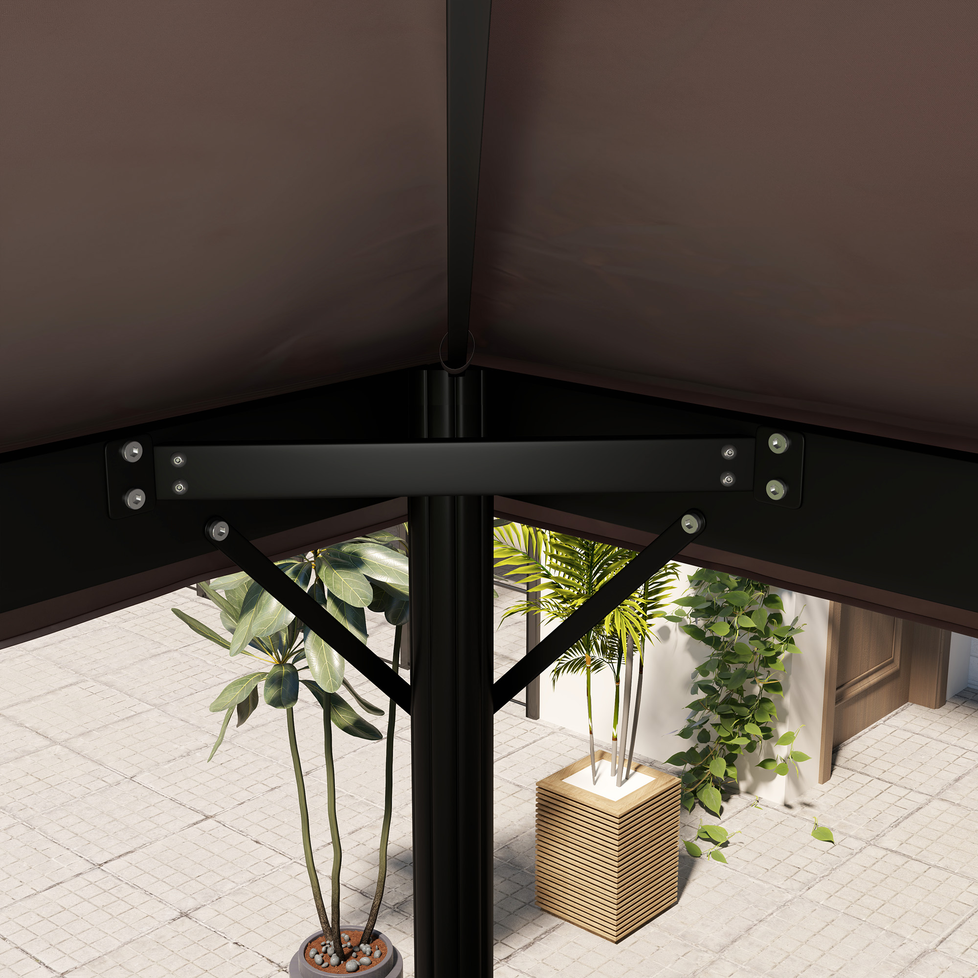  Acoperis pentru Cort de Gradina 3x4 m cu 2 Niveluri din tesatura Oxford 600D, cu Orificii de Drenaj, Cafeniu [8]