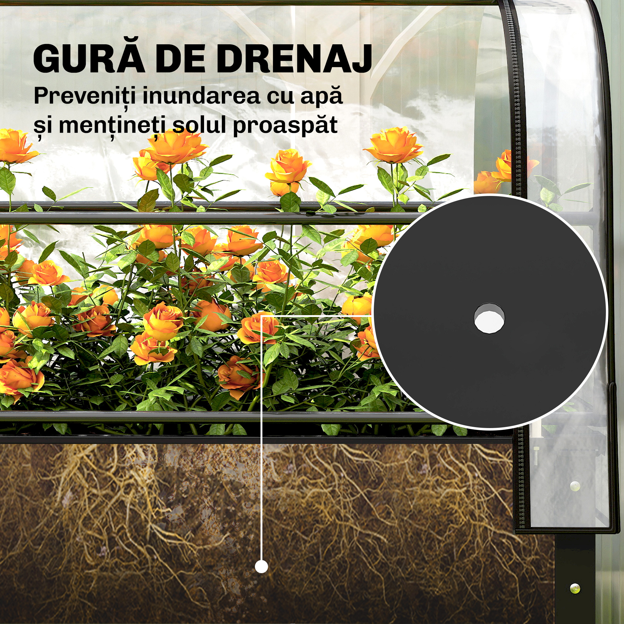  Jardiniera Ridicata cu Mini Sera si Orificiu de Drenare, 100x49x136 cm, Negru [7]