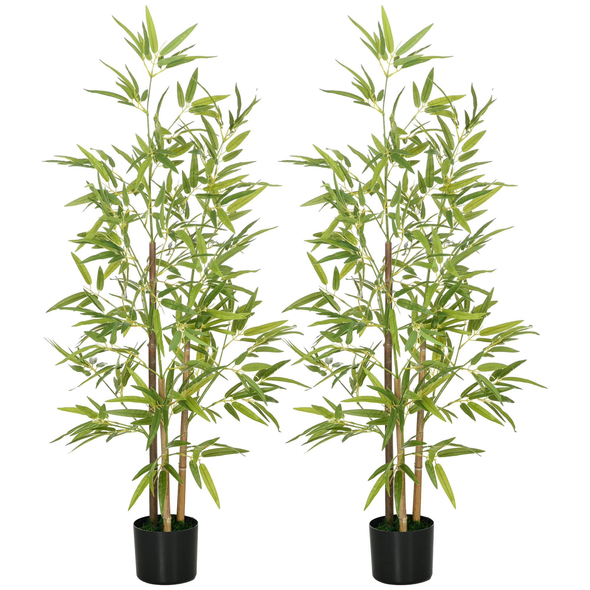 Living & hol -  Set Plante Bambus Artificiale cu 3 Trunchiuri cu Ghiveci, Plante Artificiale din PP si Metal, 15x15x120 cm, Verde
