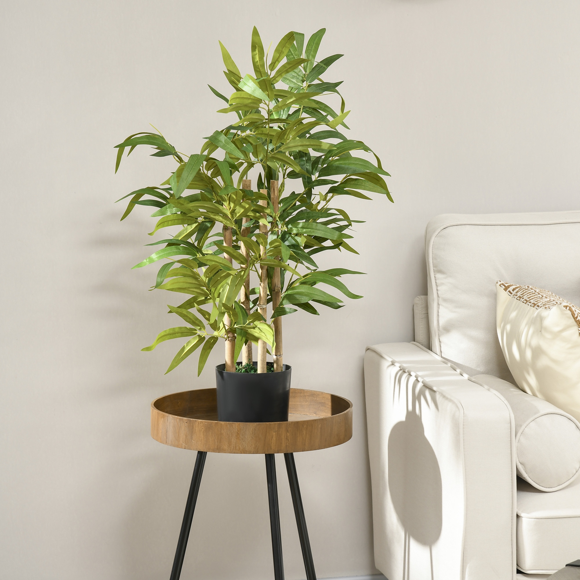  Planta Artificiala de Bambus, inaltime 60 cm, din Poliester si PP, Verde, cu Vas de Ciment Ø15x12.5 cm [1]
