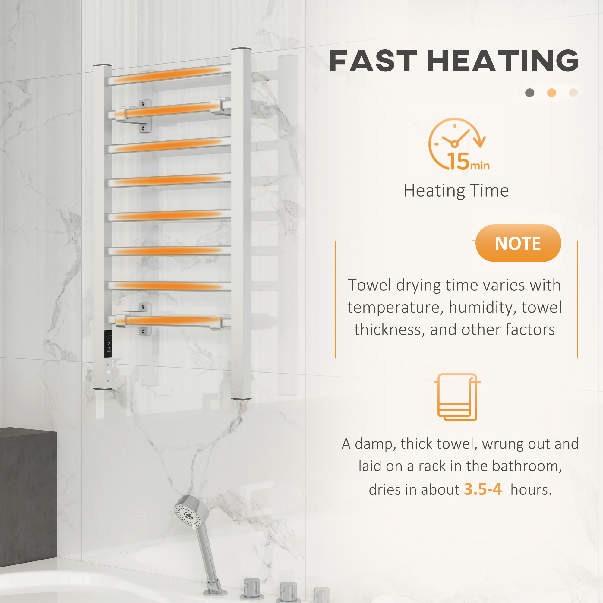  Uscator Electric pentru Prosoape de Podea sau Perete 150W cu Temporizator 2-4 Ore, 53x35x90 cm, Argintiu [5]