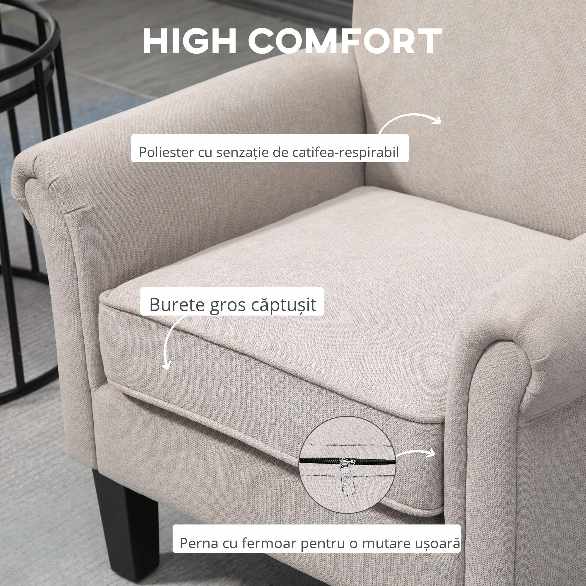  Fotoliu pentru Living, Stil Nordic, Tapitat cu Lemn si Poliester, Ideal pentru Living si Familie, 79x78x87 cm, Gri [4]