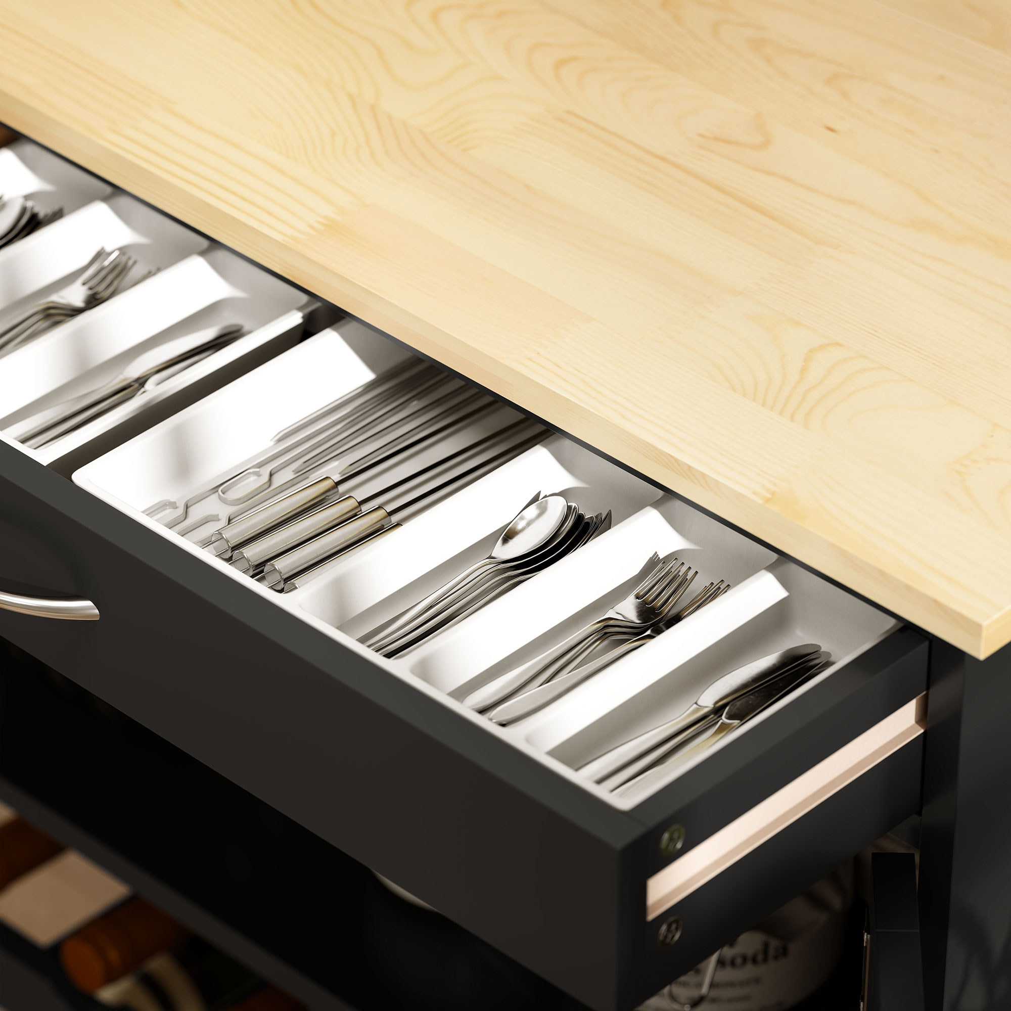  Carucior de Bucatarie din Lemn cu Suport pentru Sticle, 3 Usi si Sertar, 67x37x87 cm, Negru si Stejar [7]