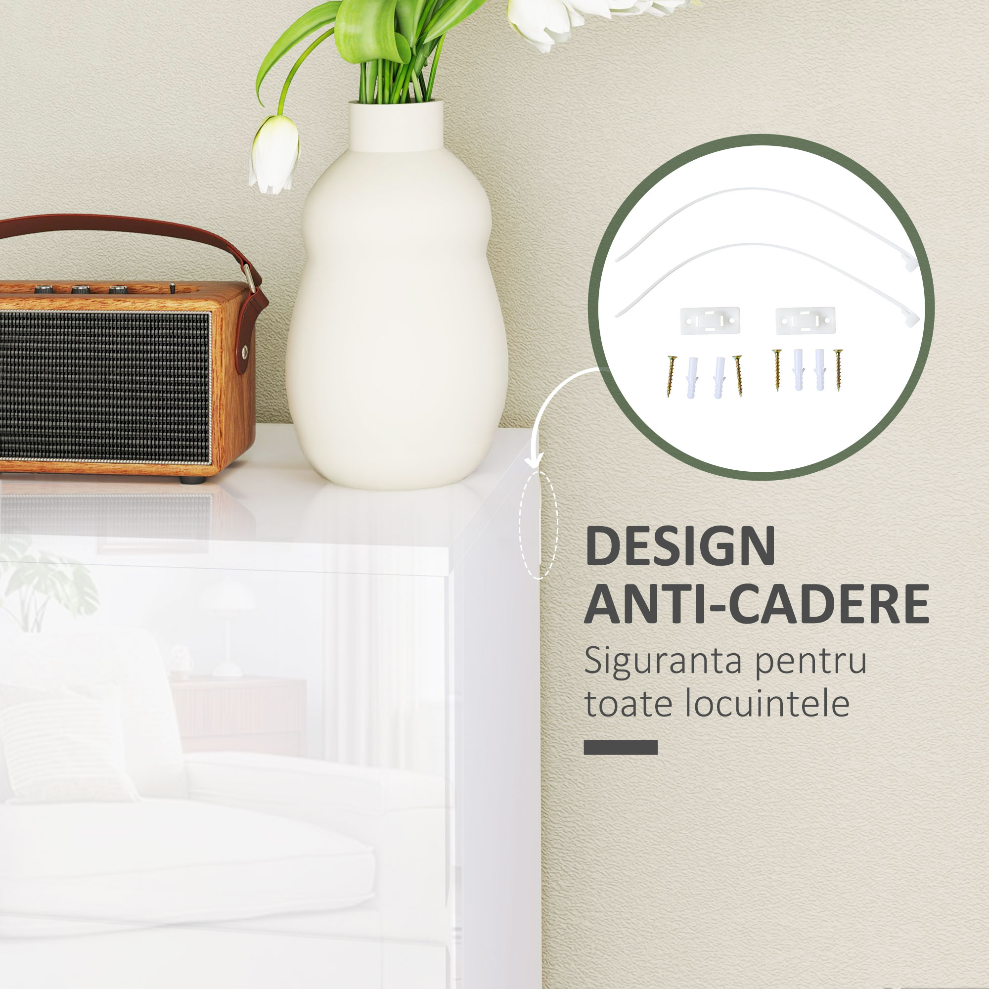  Comoda Moderna Anti-rasturnare, Comoda cu 5 Sertare din Pal Melaminat, 55x33x100 cm, Alb Lucios [4]