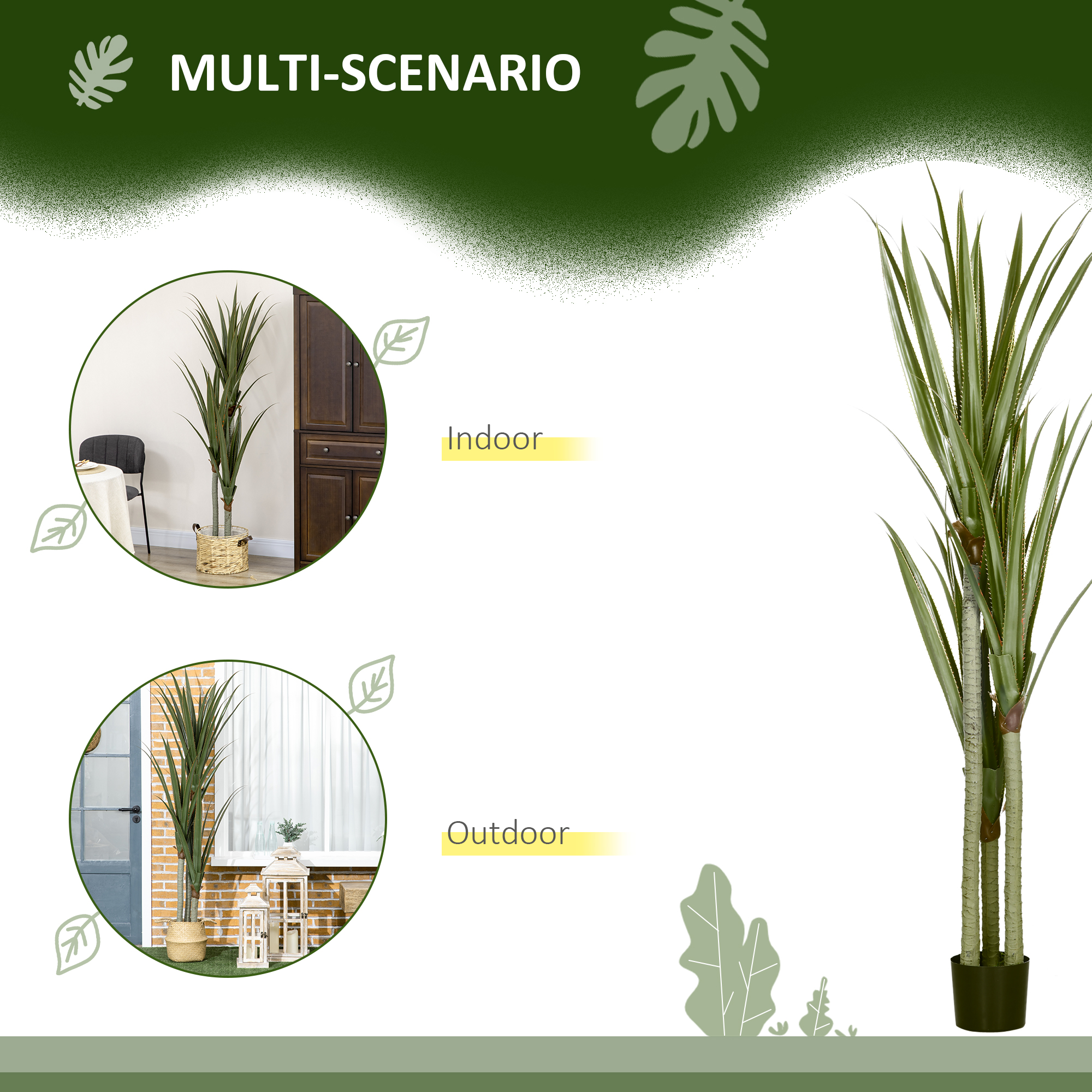  Yucca Artificiala 190cm Planta Artificiala cu 39 Frunze Decoratiune pentru Casa Living Birou Gradina Ø17x190 cm Verde [4]