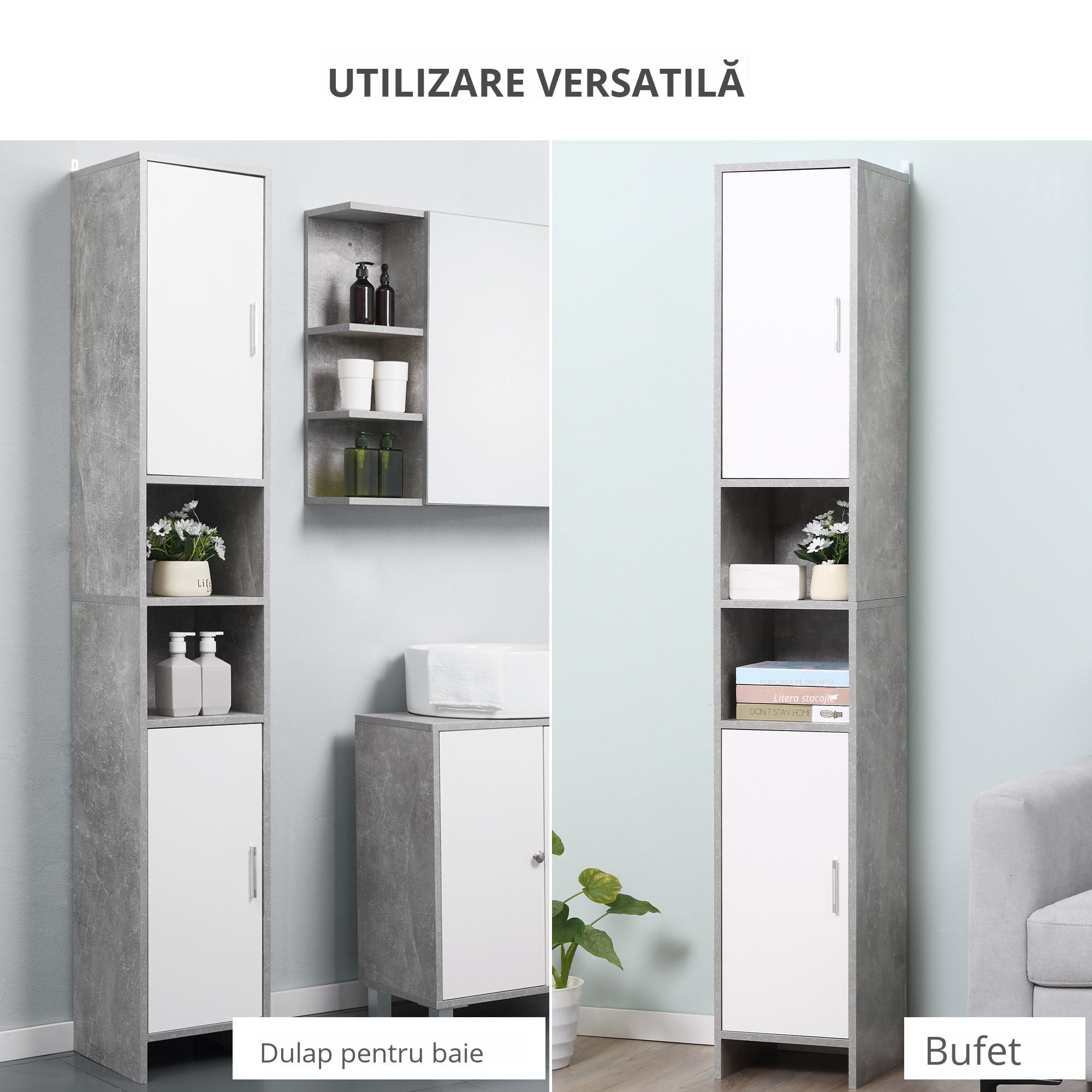  Dulap Baie Coloana - 30×30×180 cm, Lemn Efect Ciment [4]