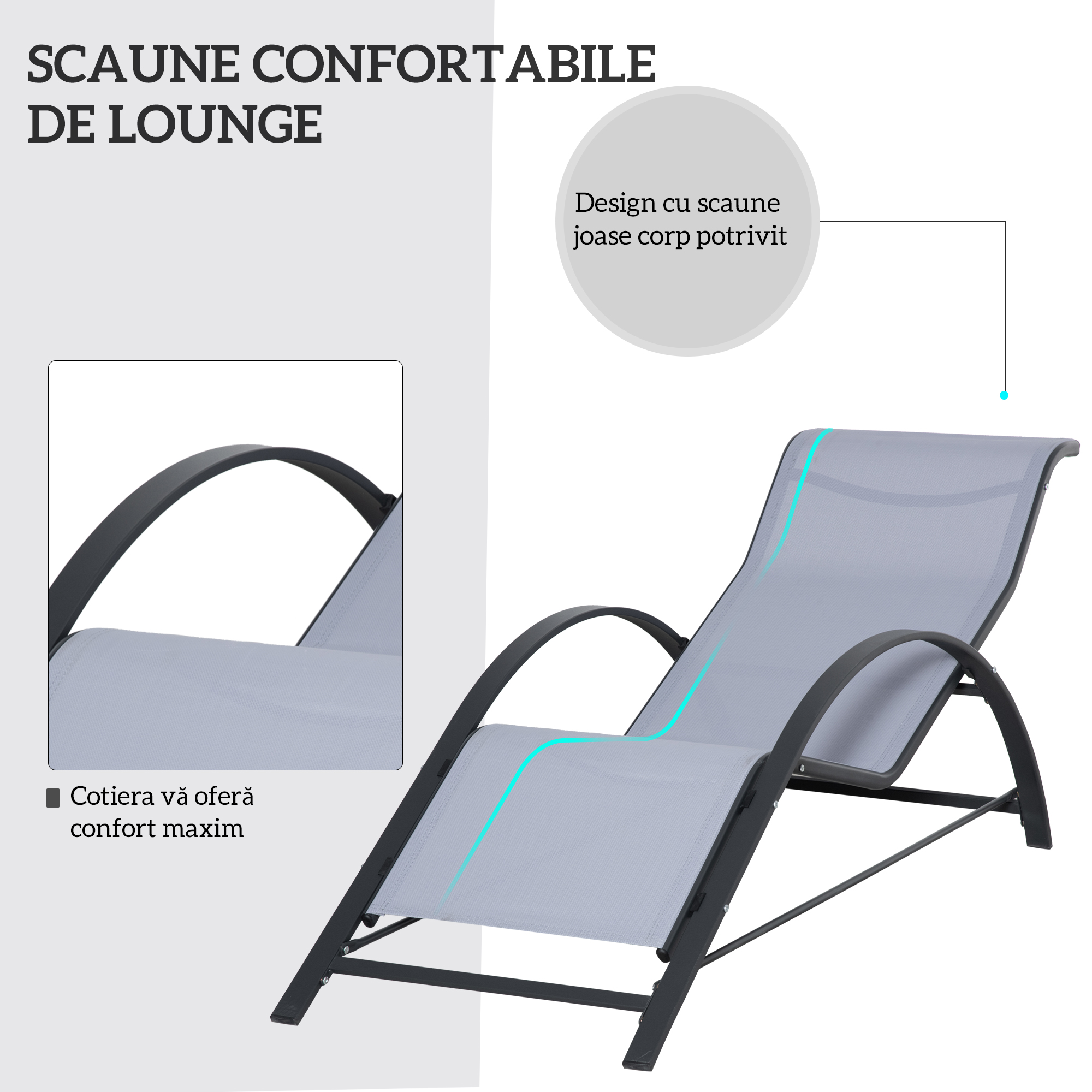  Set de 2 sezlonguri si masuta cu blat din sticla, 59x169x66 cm, gri deschis [3]