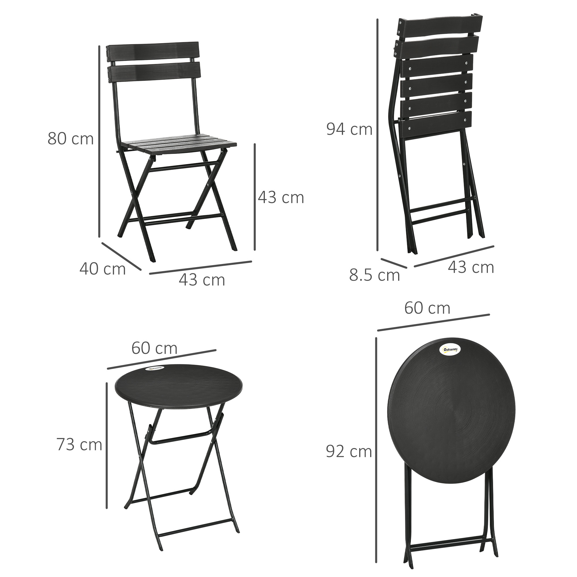  Set de Gradina  3 Piese cu 2 Scaune si Masa Pliabile din Otel si HDPE pentru Balcon si Terasa, Gri Inchis [2]