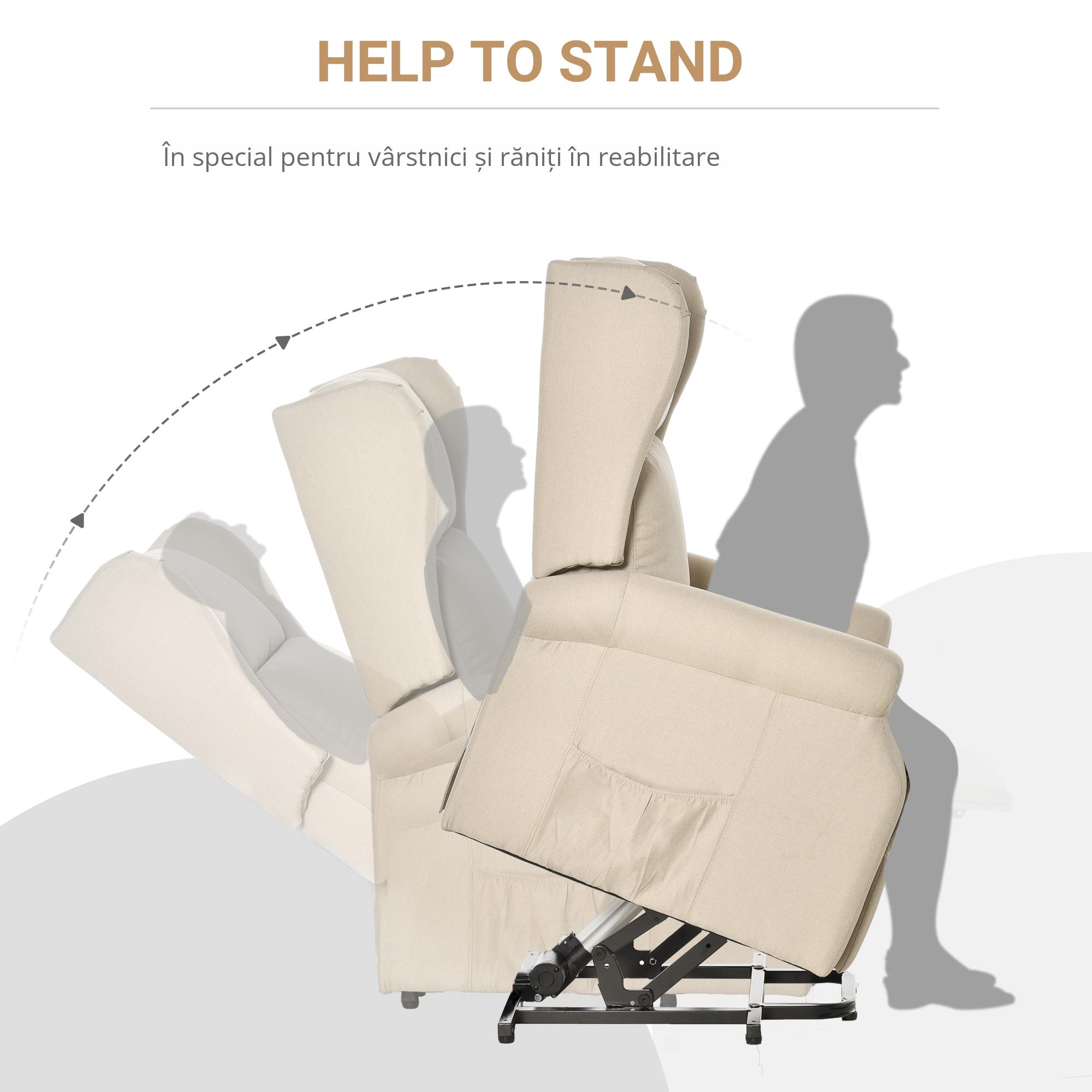  Fotoliu Ridicare si Rabatare cu Telecomanda - Crem [5]