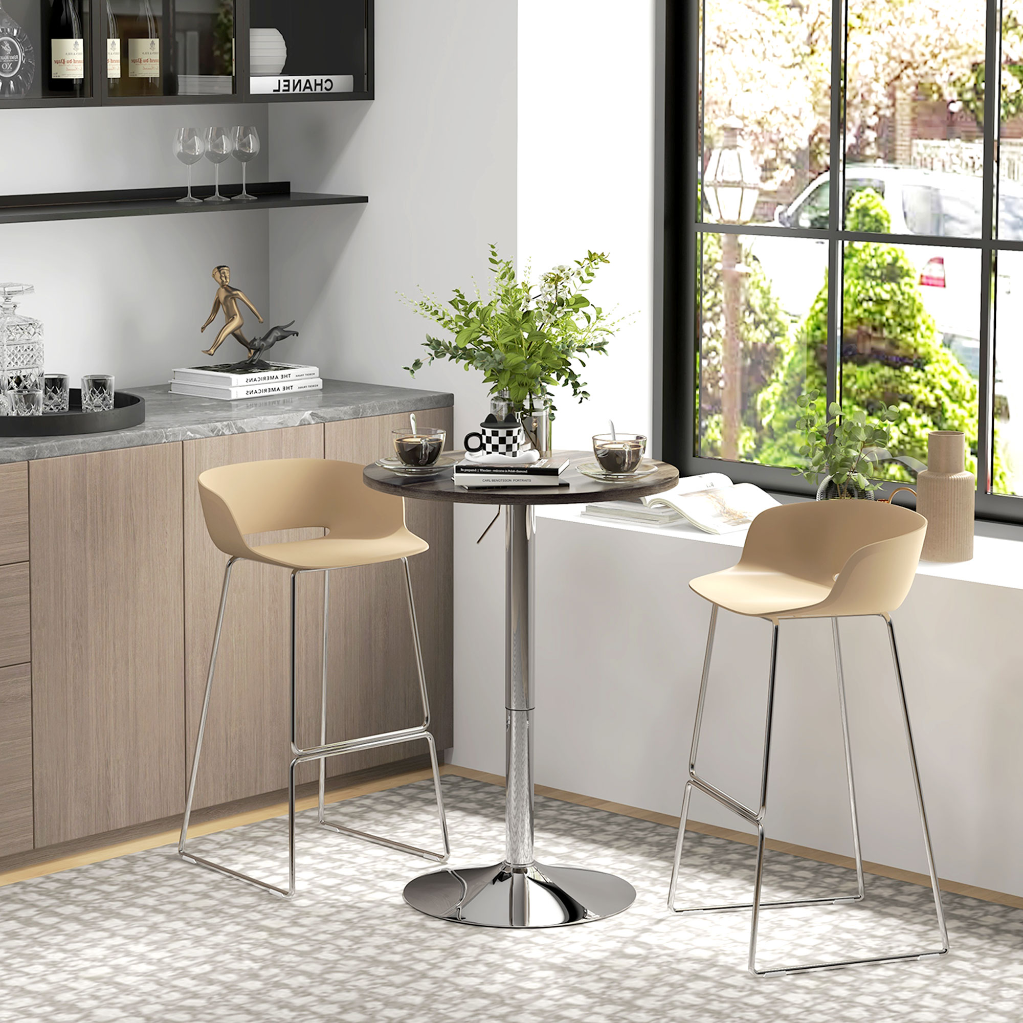  Masa reglabila pentru bar cu blat pivotant 360°, Nuc [1]