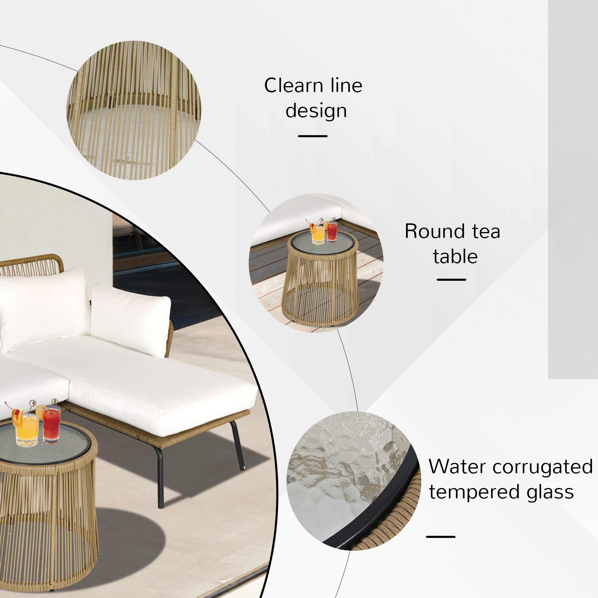  Set 3 Piesei Canapea 2 Locuri Sezlong si Masuta, Bej si Cafeniu [5]