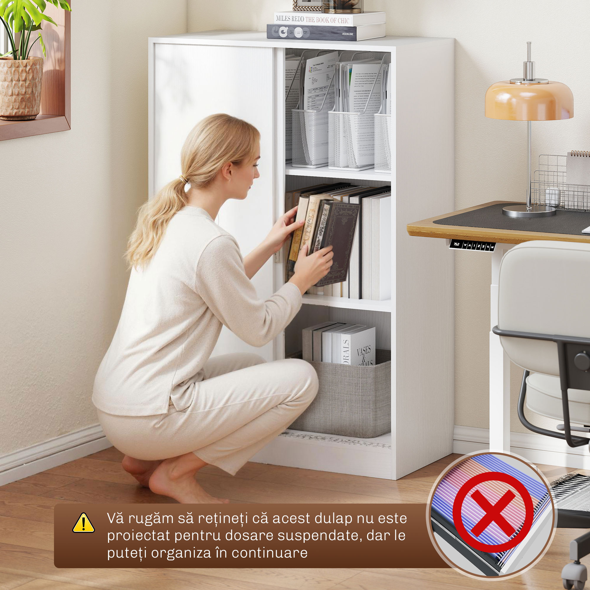  Dulap de Birou cu 3 Rafturi si 2 Chei de Siguranta, din PAL, 80x40x120 cm, Alb [5]