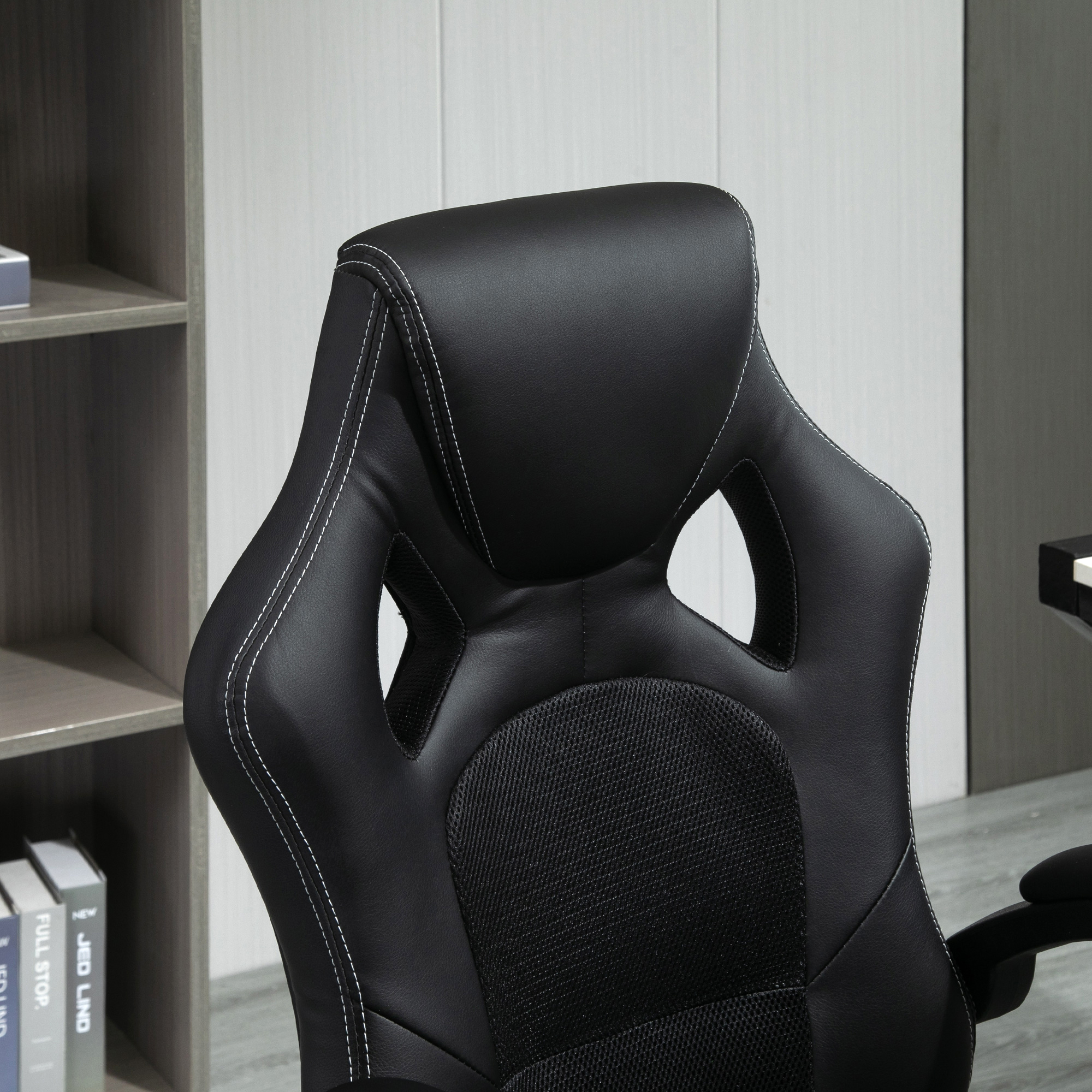  Scaun pentru birou,cu roti rotative la 360°, scaun gaming, inaltimea reglabila, Negru [7]