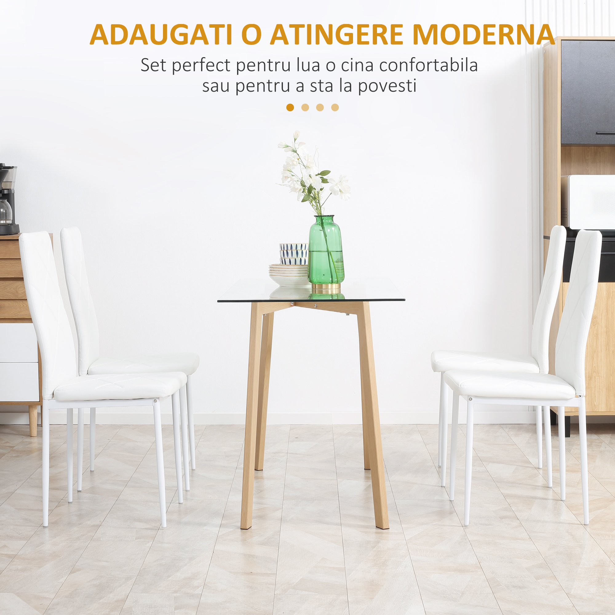  Set 4 Scaune Sufragerie - Piele Artificiala cu Spatar inalt [3]