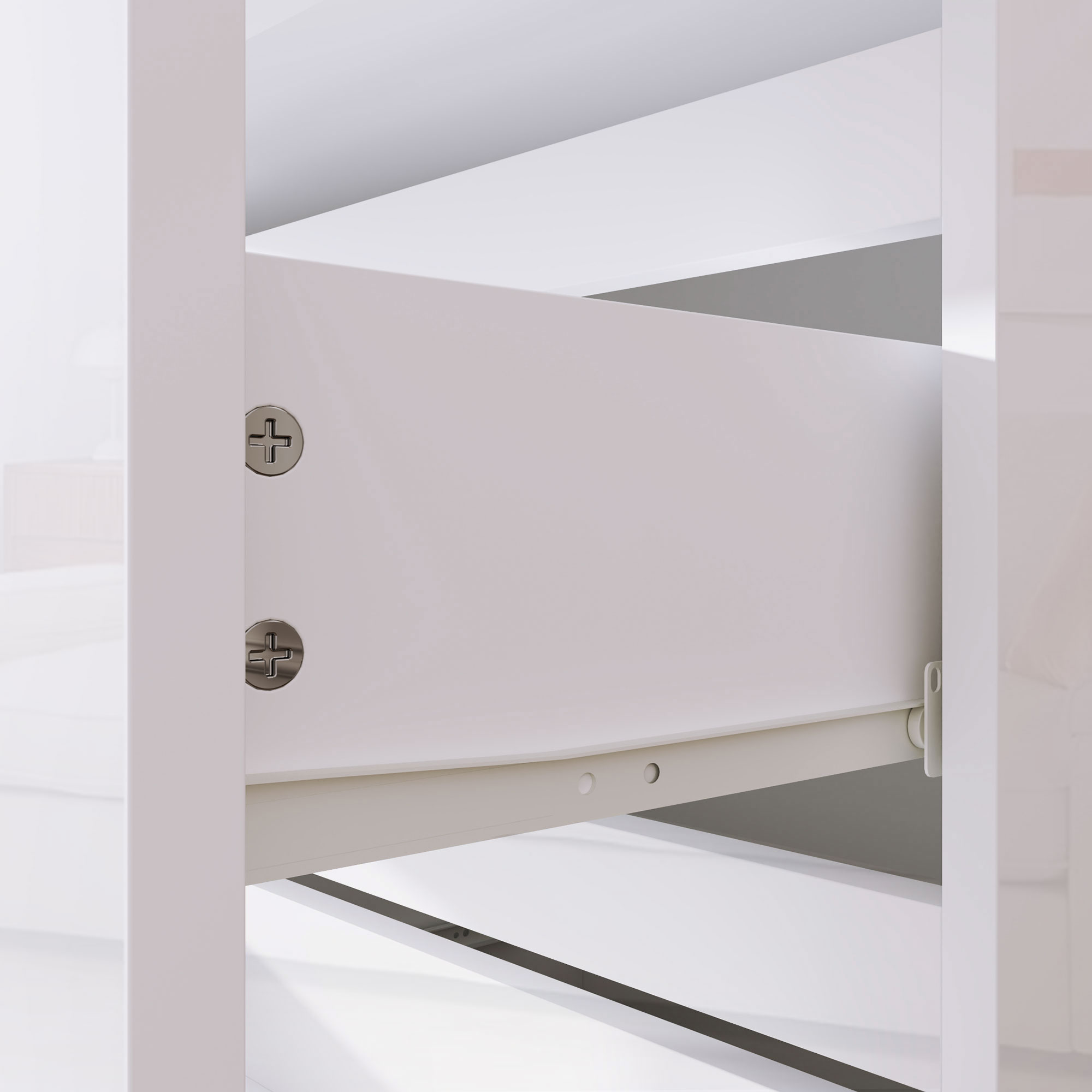  Comoda Moderna cu 4 Sertare Anti-Rasturnare, Comoda din Pal Melaminat, 55x33x80 cm, Alb Lucios [7]