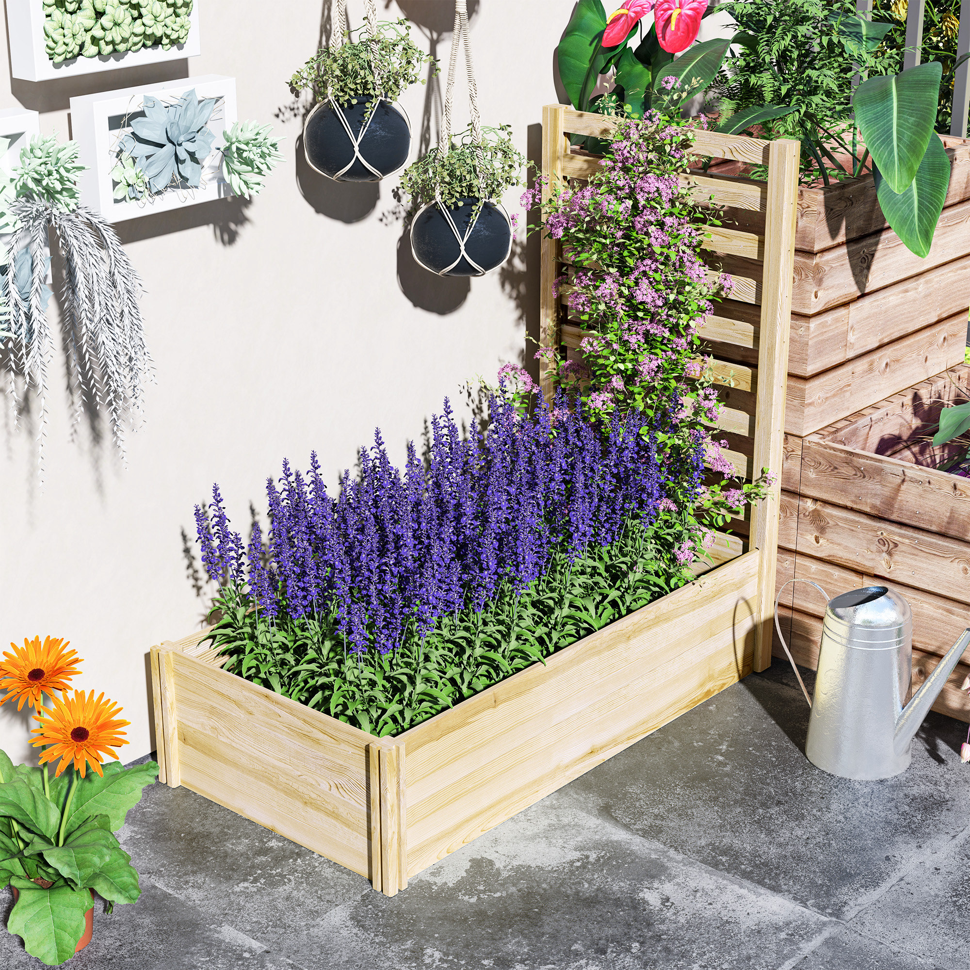  Strat pentru Gradina inaltat cu Fund Deschis, 115x60x110 cm, Lemn Natural [8]