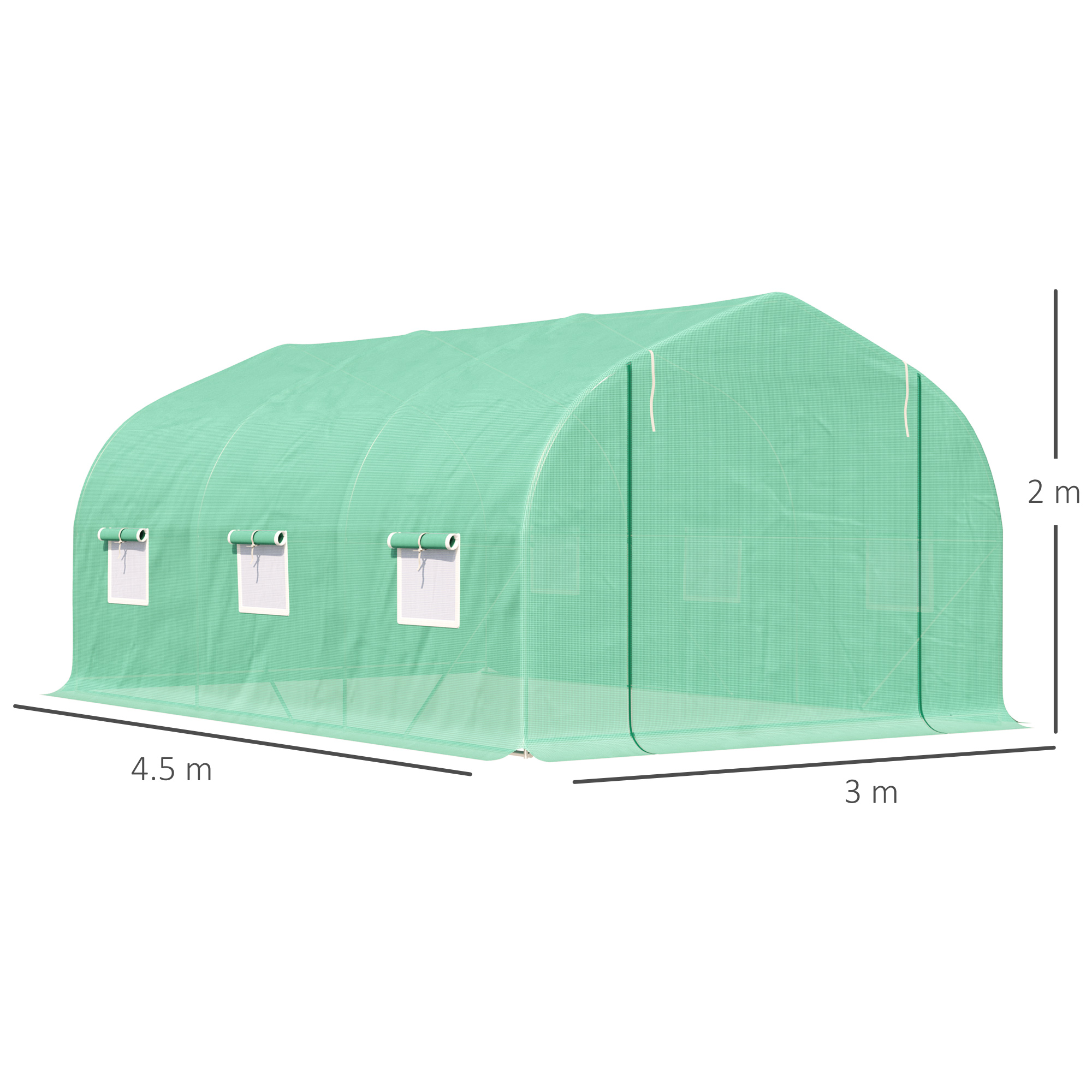  Sera pentru Gradina cu 6 Ferestre, Usa Rulanta si Acoperis invelit PE, 4,5x3x2 m, Verde inchis [2]