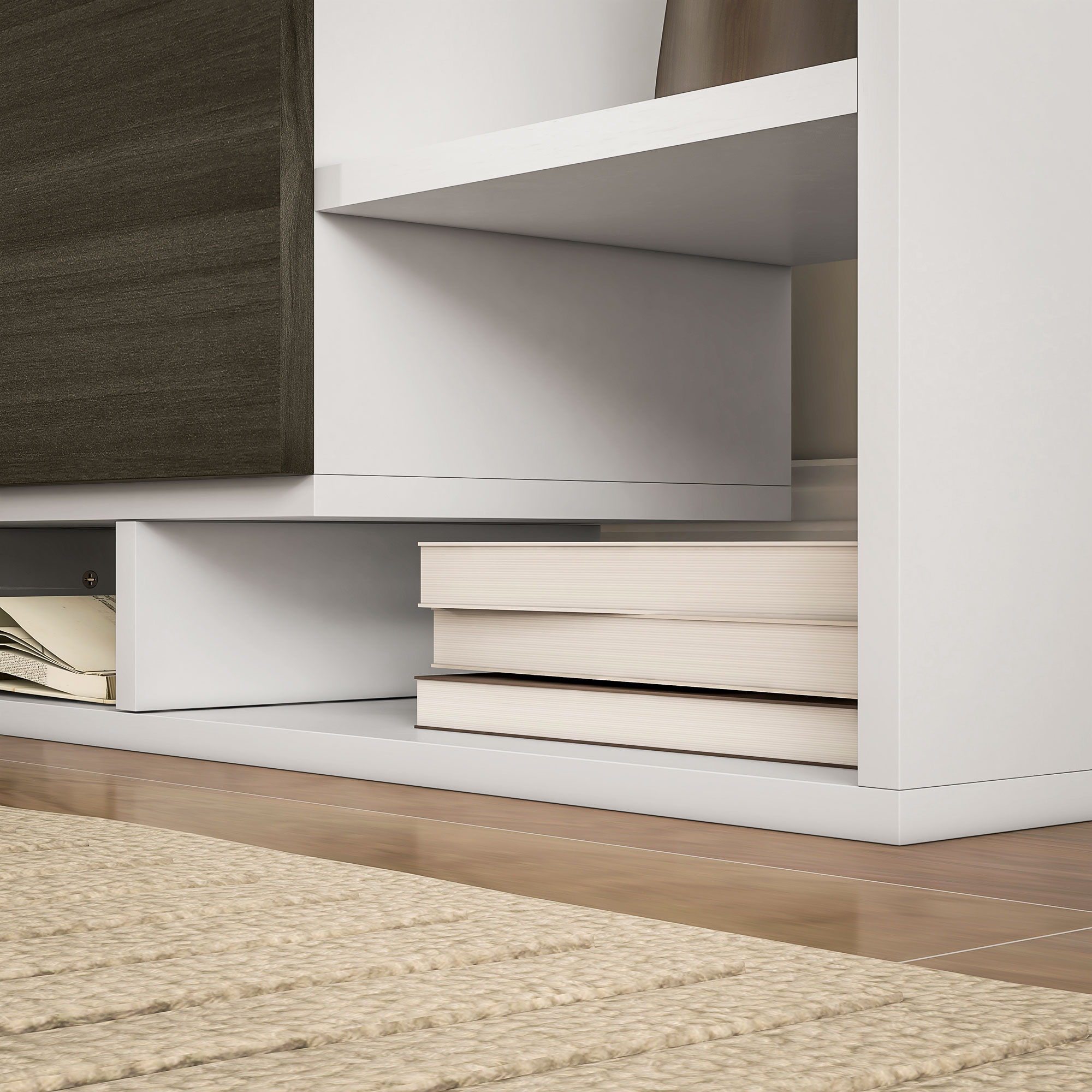  Mobilier TV cu Raft de Perete, Rafturi Deschise si Dulapior din Lemn, Mobilier TV Modern, 153,6x25x42 cm, Alb [8]